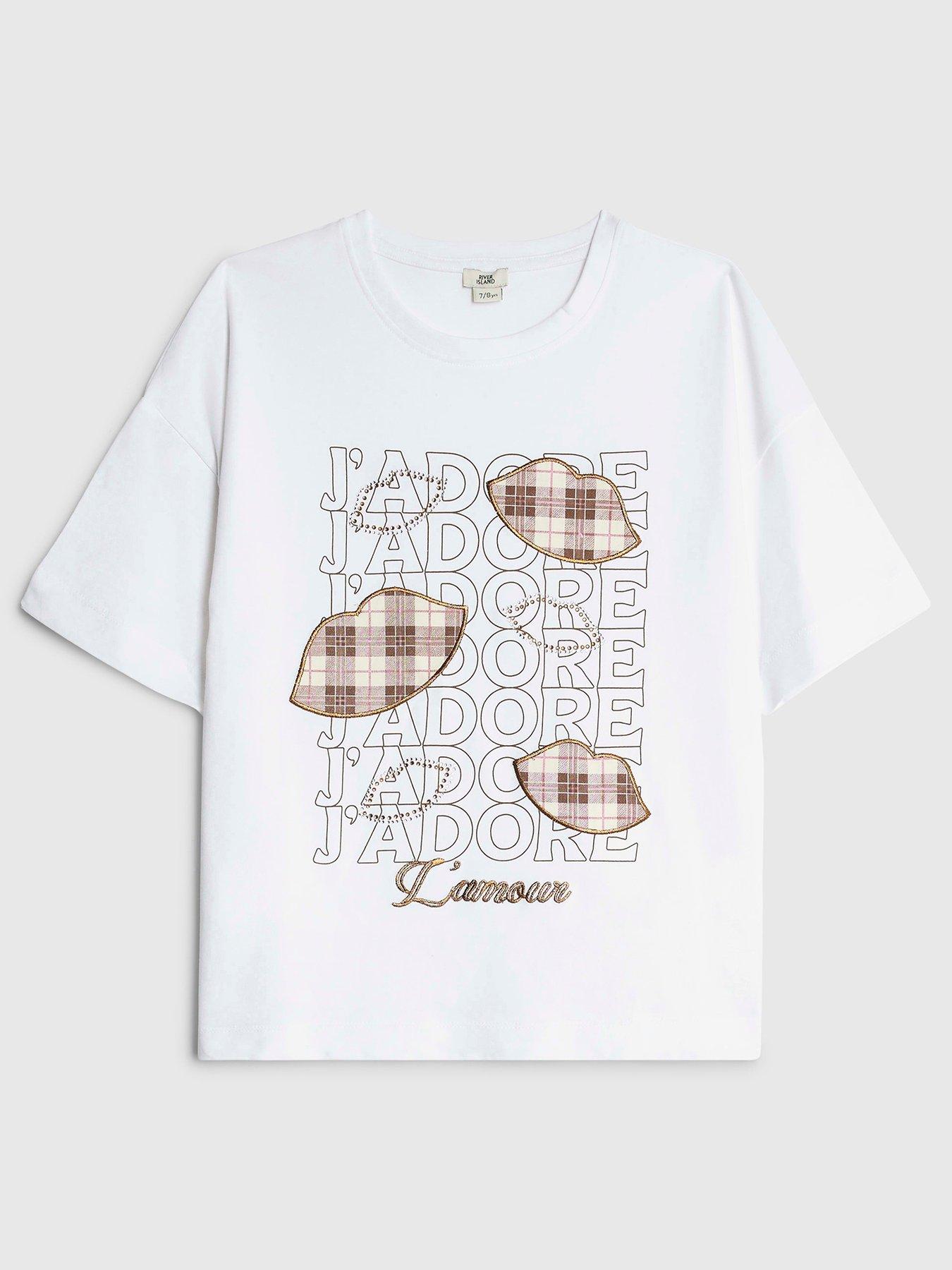 undefined Older Girls Check Lips Boyfriend T-Shirt - White