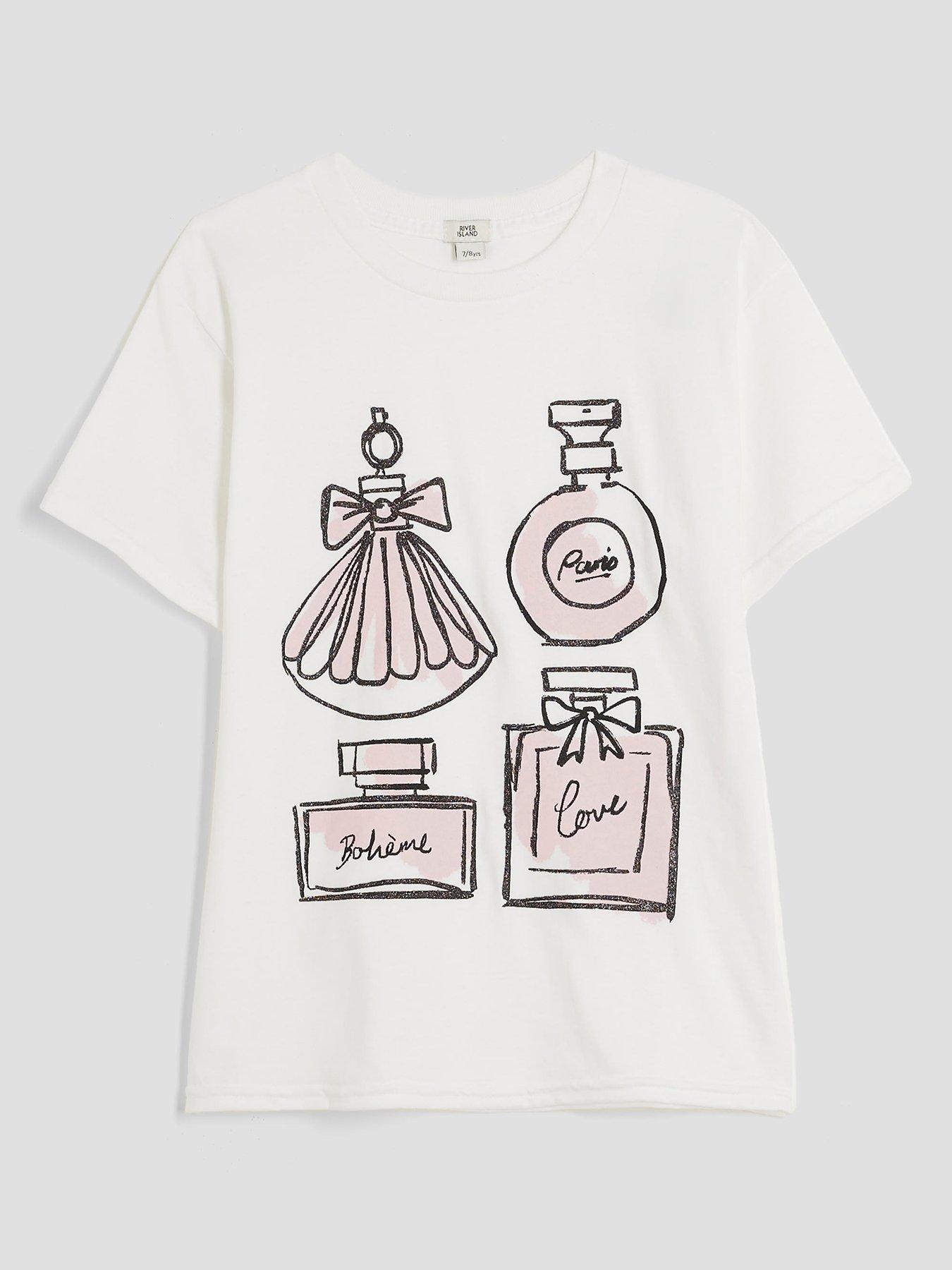 Image 1 of 4 of River Island Older Girls Perfume T-Shirt - White