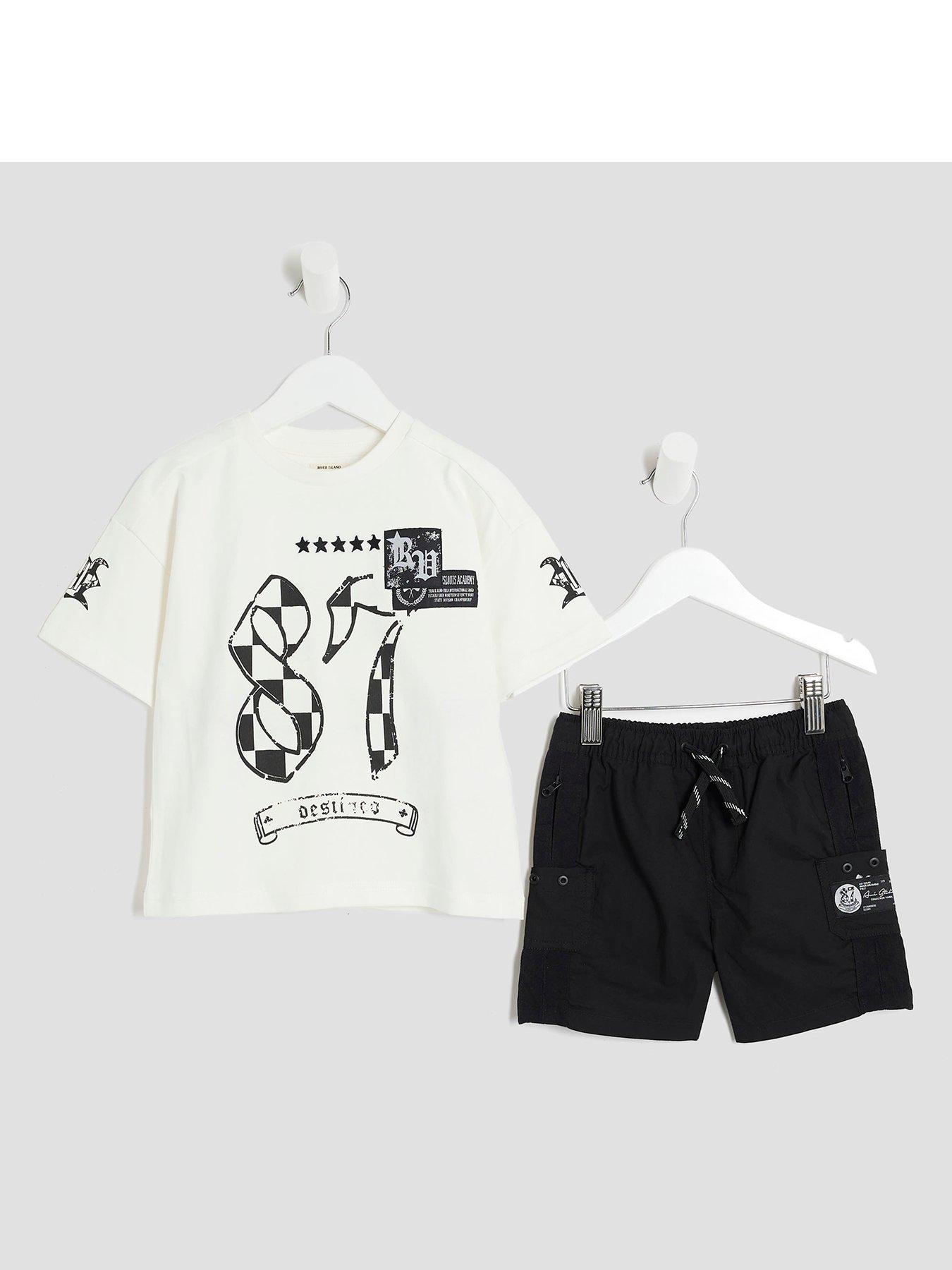 undefined Boys Cargo Shorts and T-Shirt Set - Black