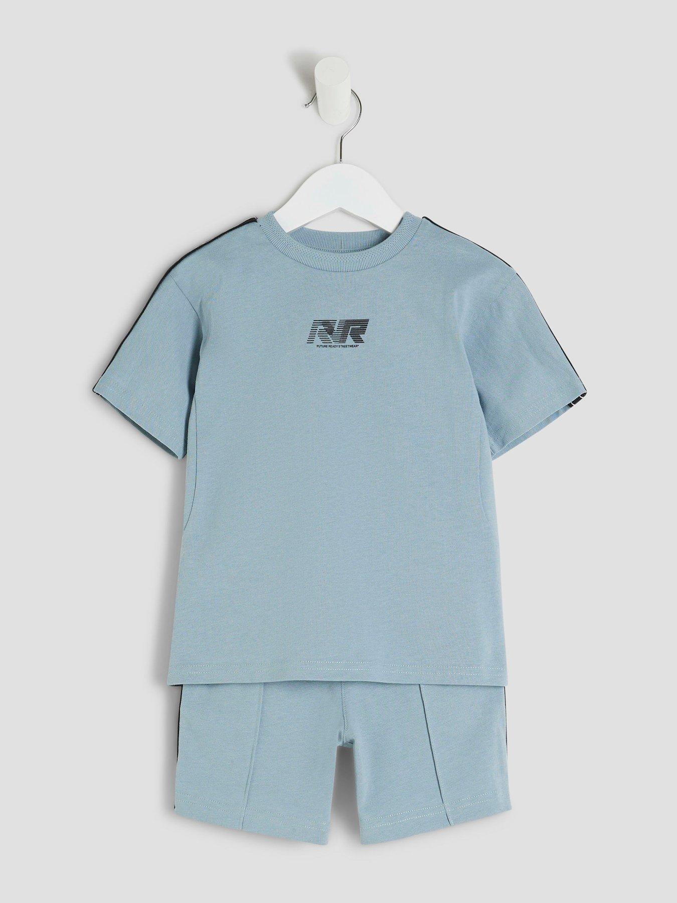 Image 2 of 5 of River Island Mini Boys RR Tapered T-Shirt Set - Blue