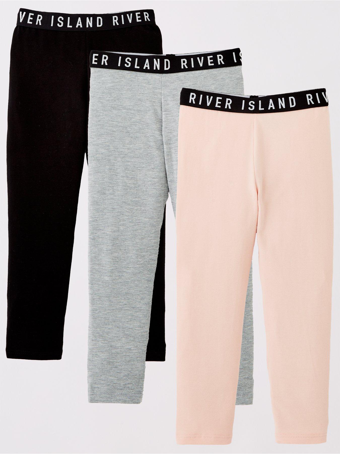 undefined Girls 3 Pack Plain Waistband Leggings - Pink