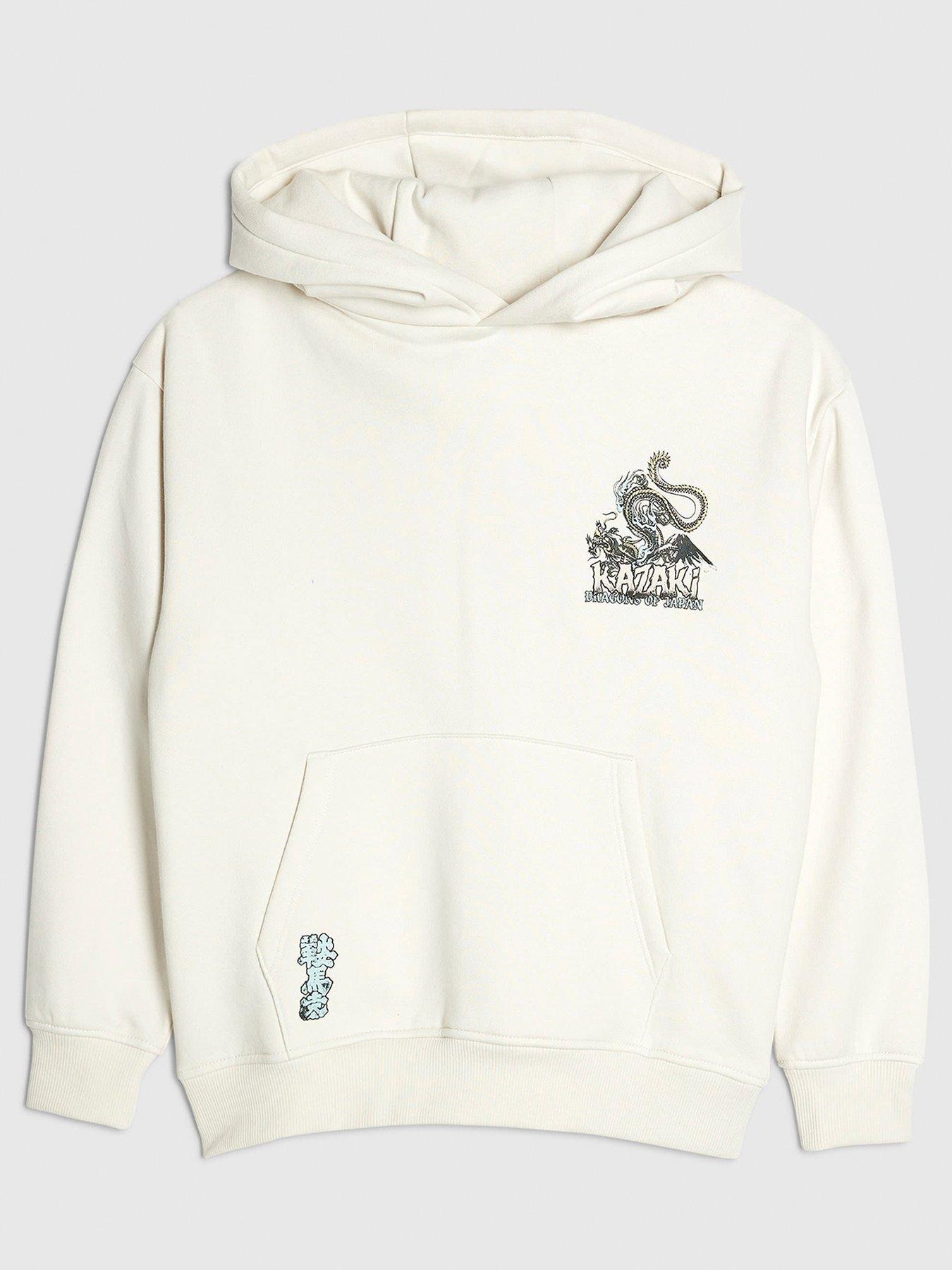 River Island Older Boys Back Print Kazaki Japanese Hoodie - Cream