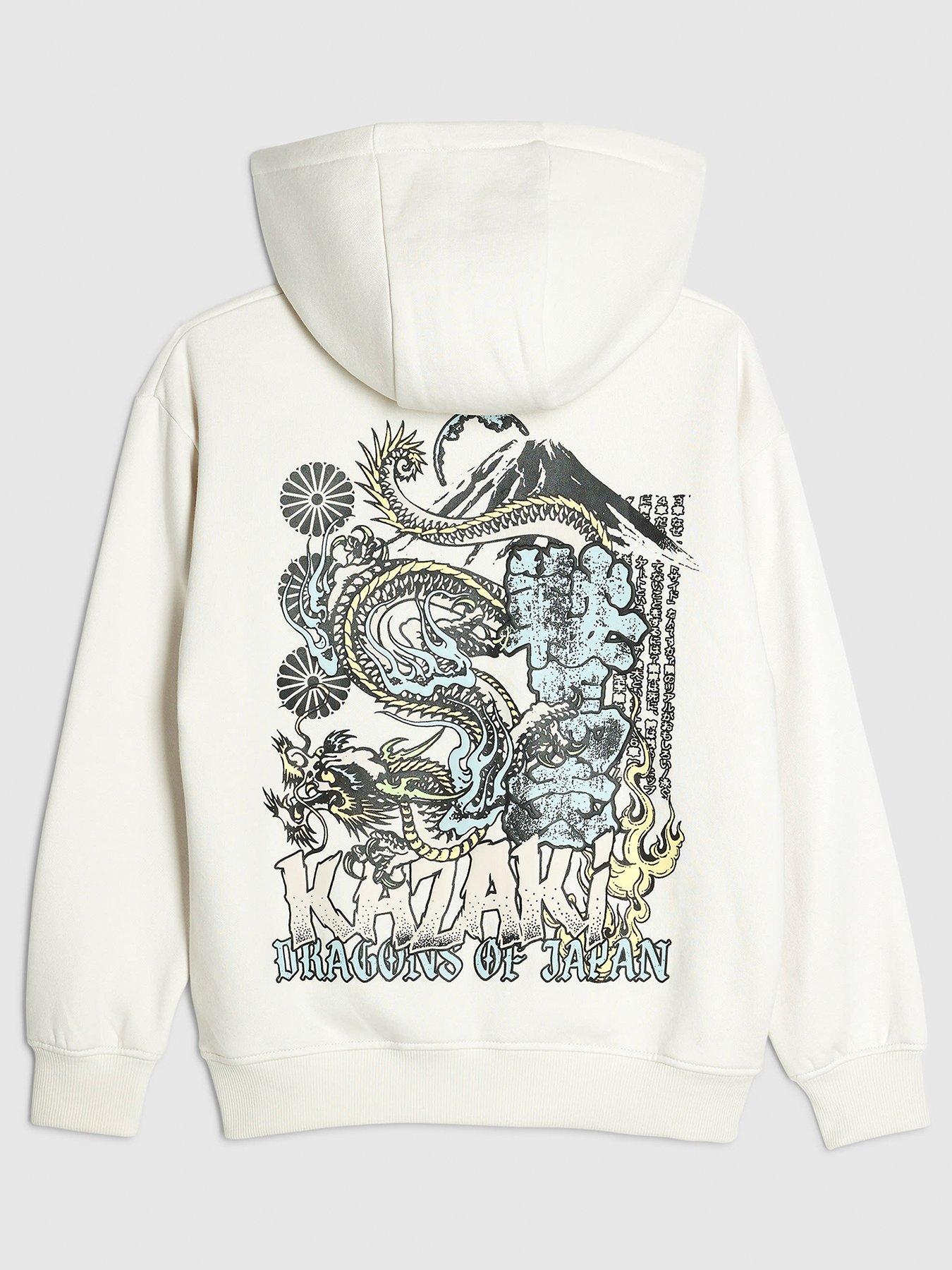  image of river-island-older-boys-back-print-kazaki-japanese-hoodie-cream