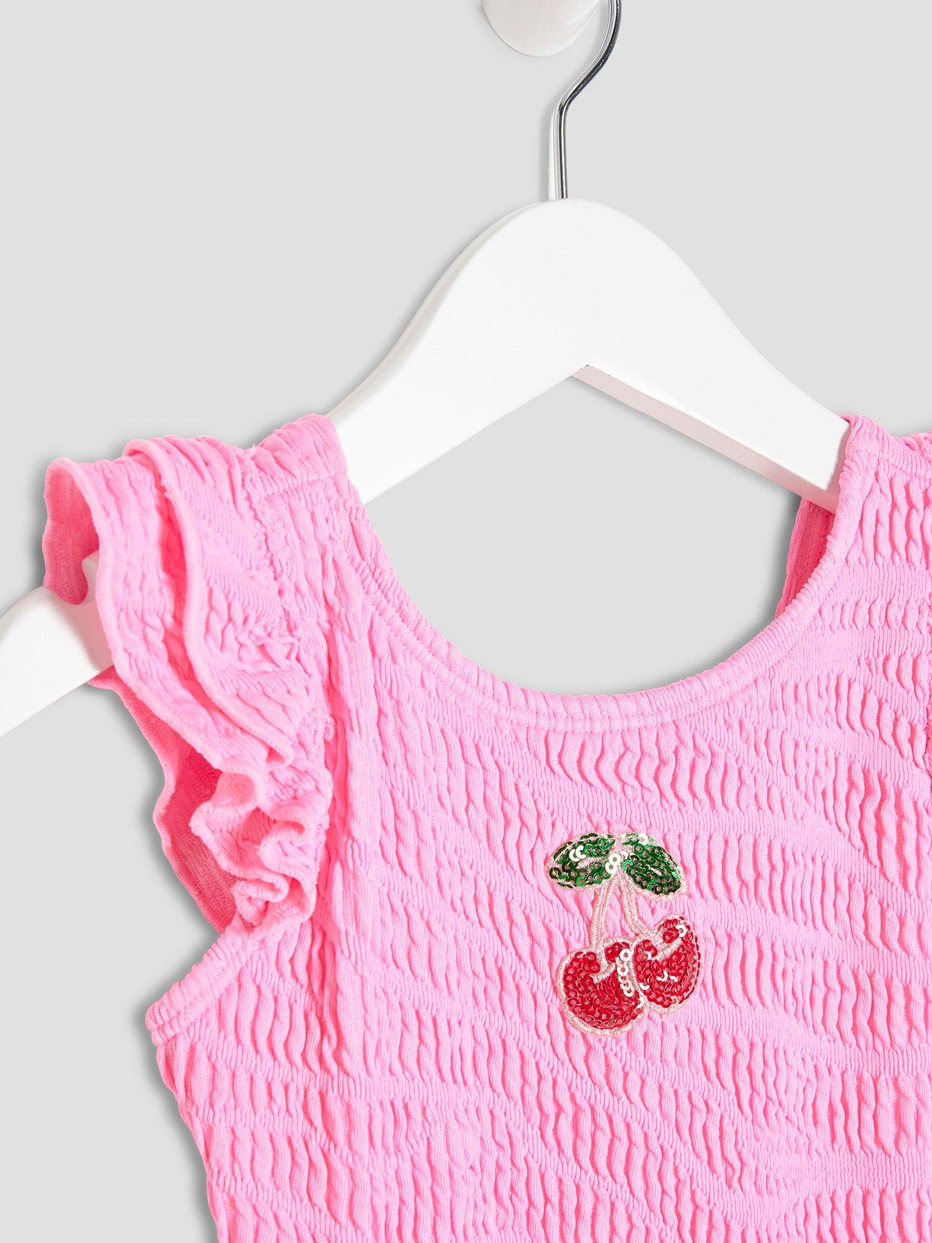  image of river-island-mini-girls-embellished-cherry-swimsuit-pink