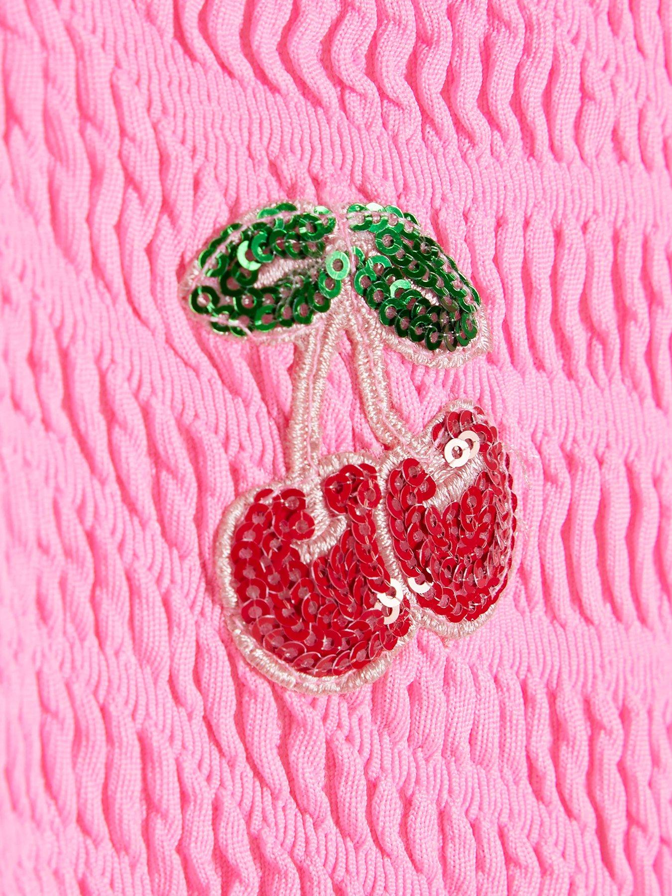  image of river-island-mini-girls-embellished-cherry-swimsuit-pink
