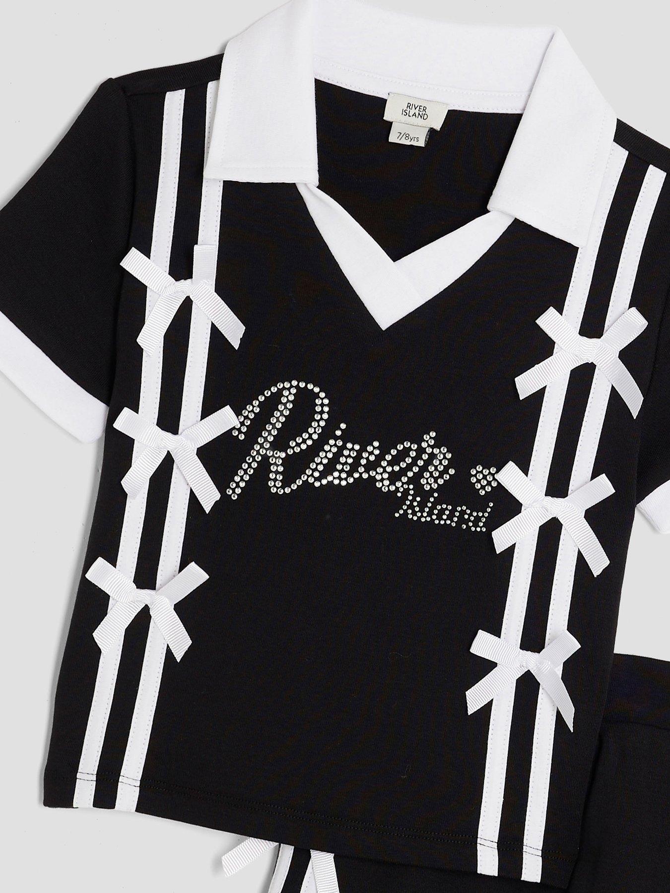 Image 4 of 5 of River Island Older Girls Polo Shirt &amp; Skirt Bow Set - Black