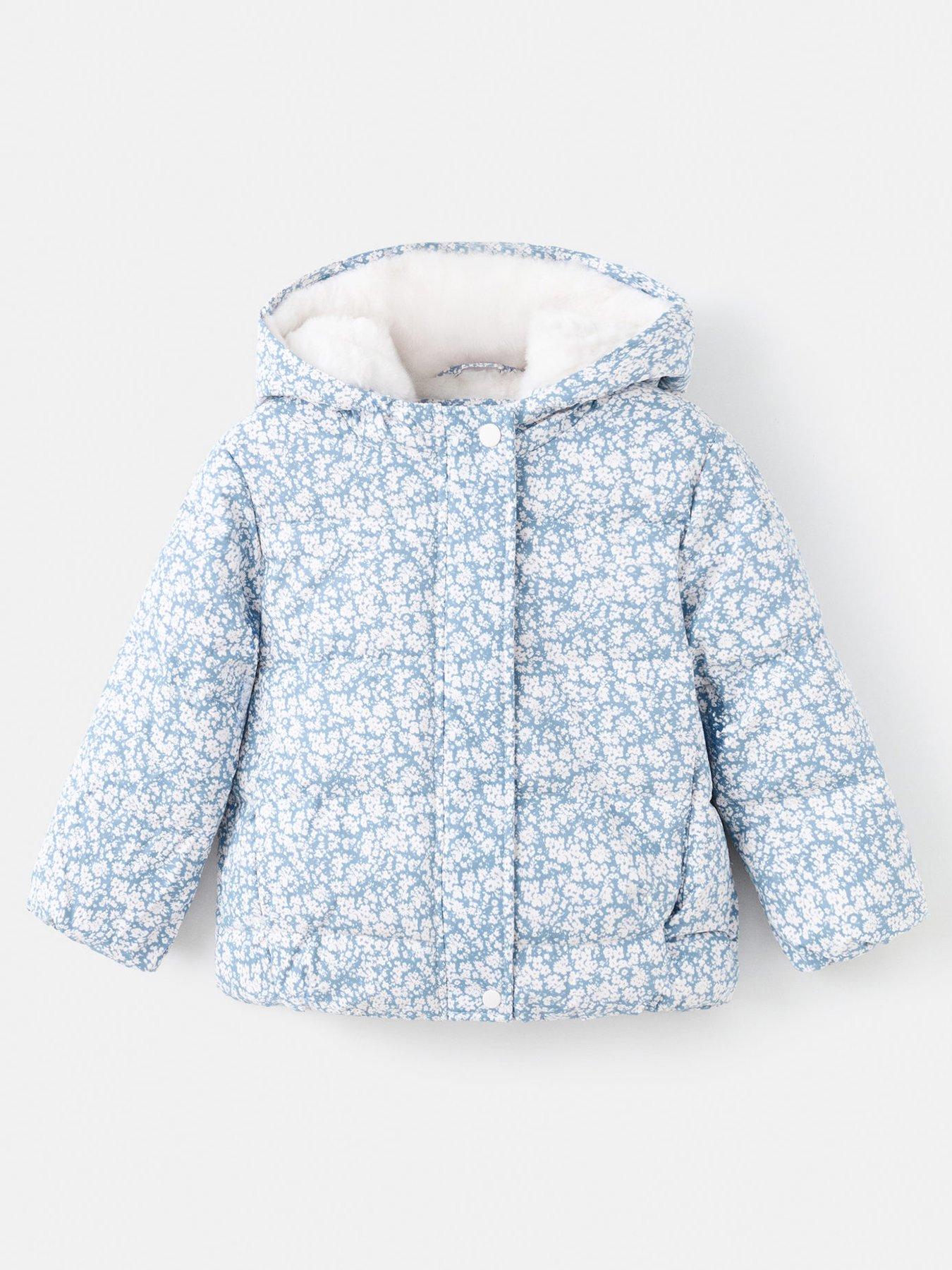 undefined Younger Girls Floral Printed Padded Coat - Light Blue