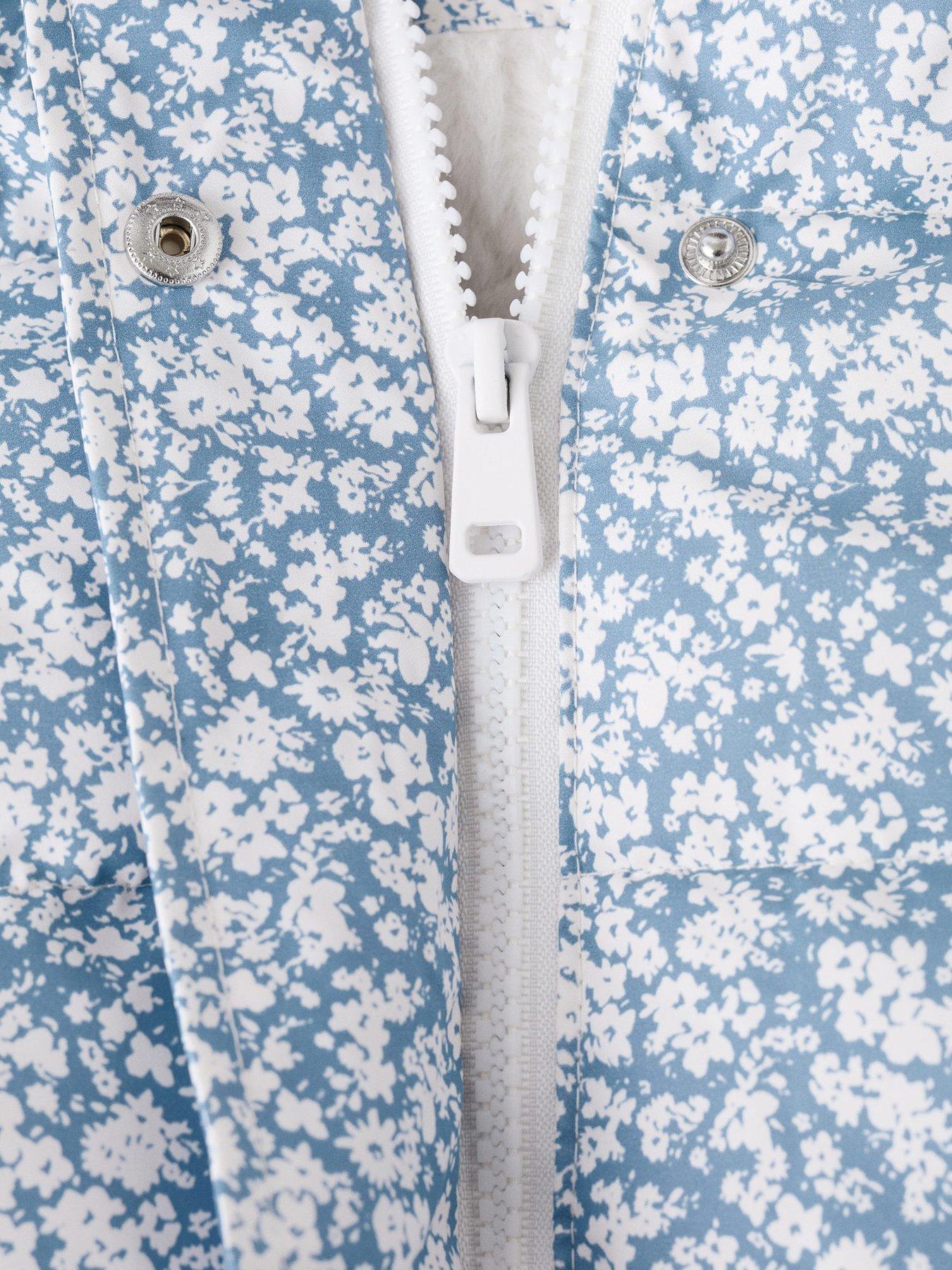Image 4 of 4 of Mango Younger Girls Floral Printed Padded Coat - Light Blue