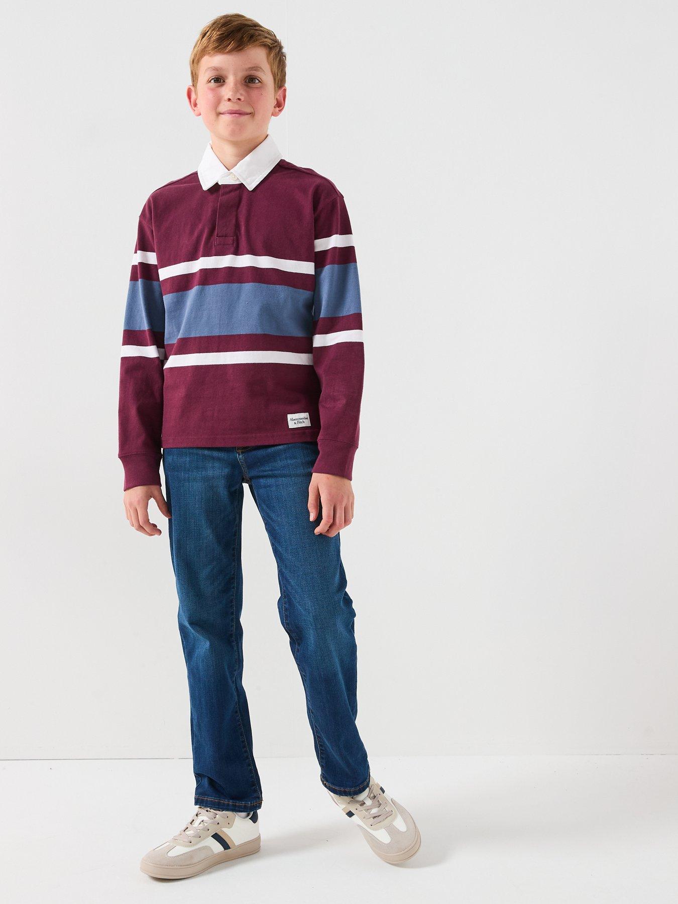 Image 3 of 5 of Abercrombie & Fitch Boys Long Sleeve Rugby Polo Shirt - Red