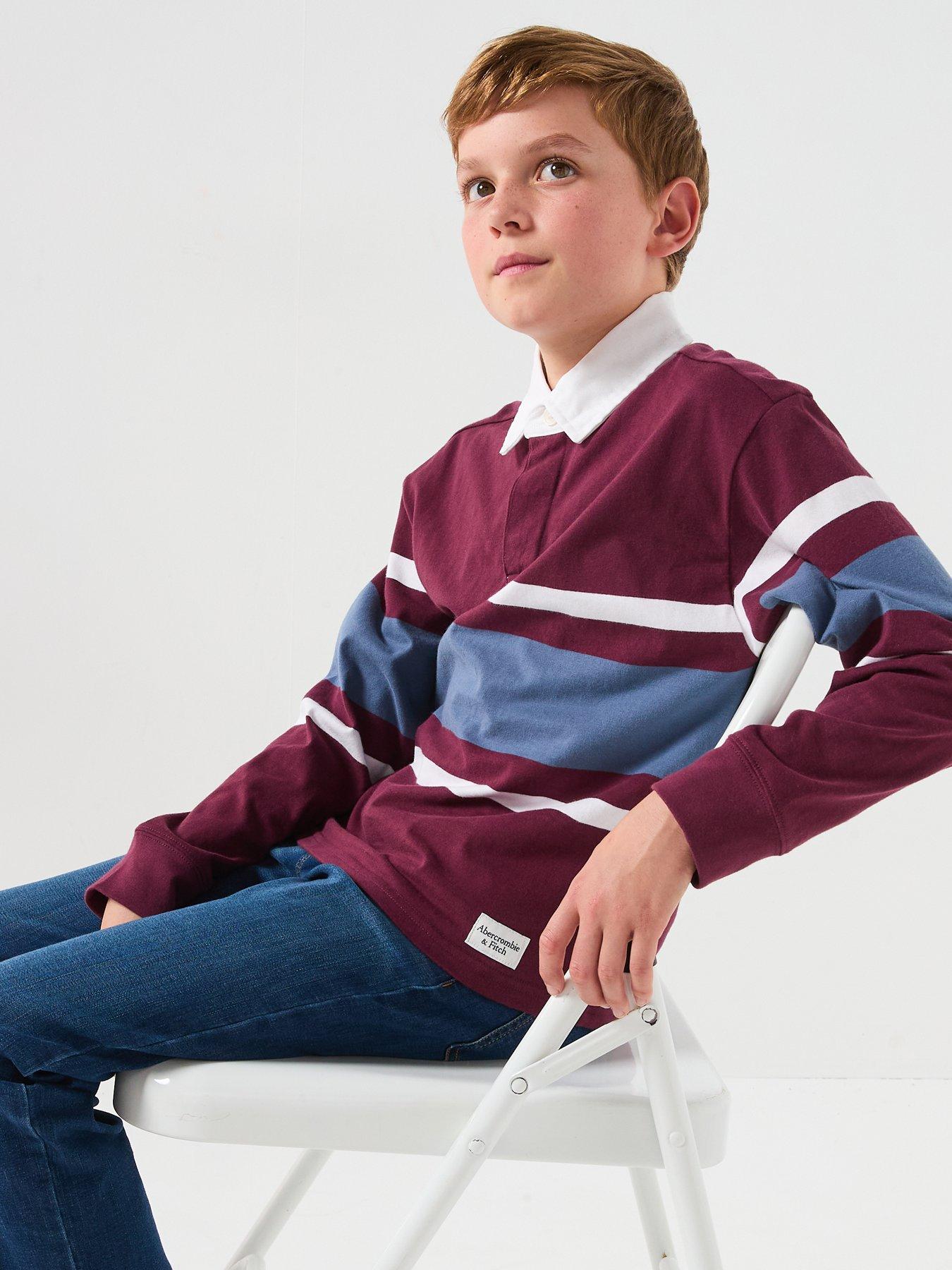 Image 4 of 5 of Abercrombie & Fitch Boys Long Sleeve Rugby Polo Shirt - Red