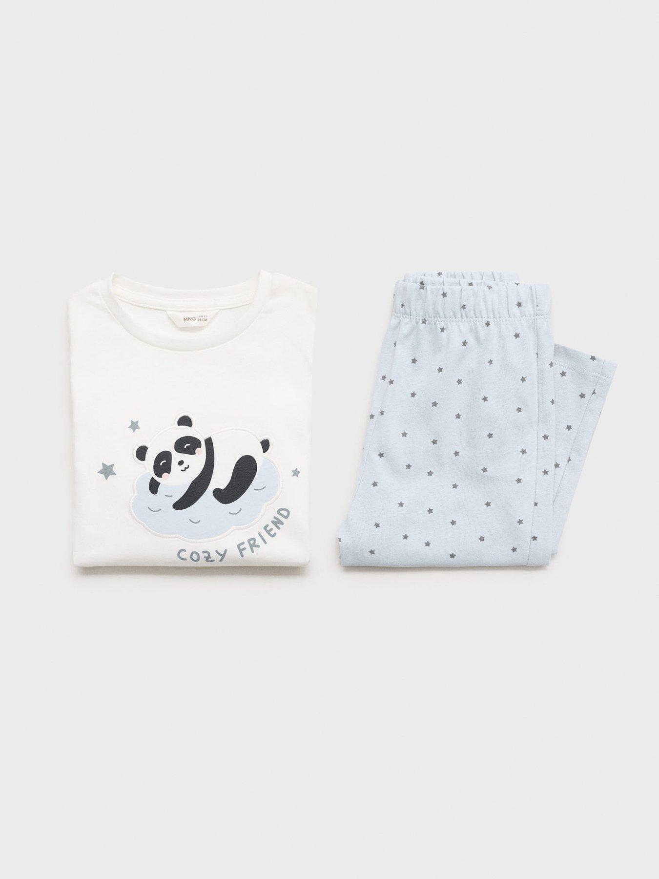 Image 3 of 4 of Mango Younger Girls Panda Long Sleeve Pyjamas - Light Cream
