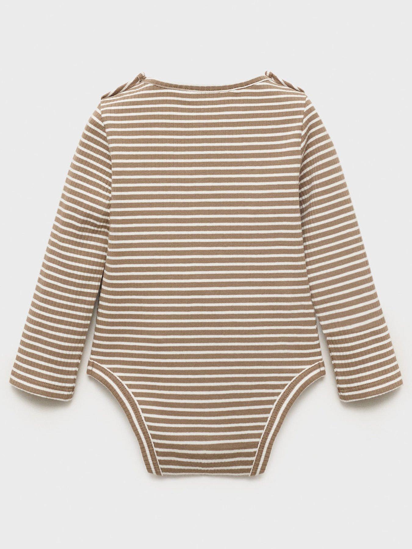 Image 2 of 4 of Mango Baby Unisex Striped Co-Ord Bodysuit - Brown