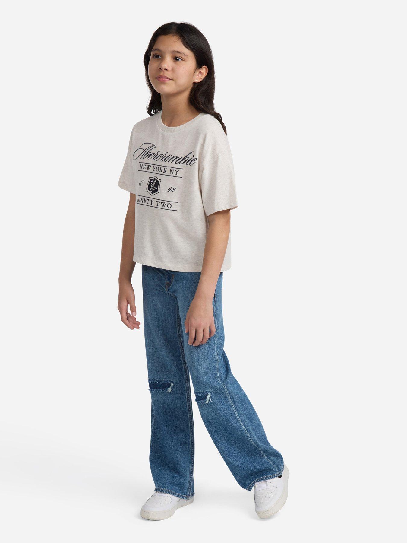 undefined Girls Anf Crest Boxy Short Sleeve T-shirt - Beige