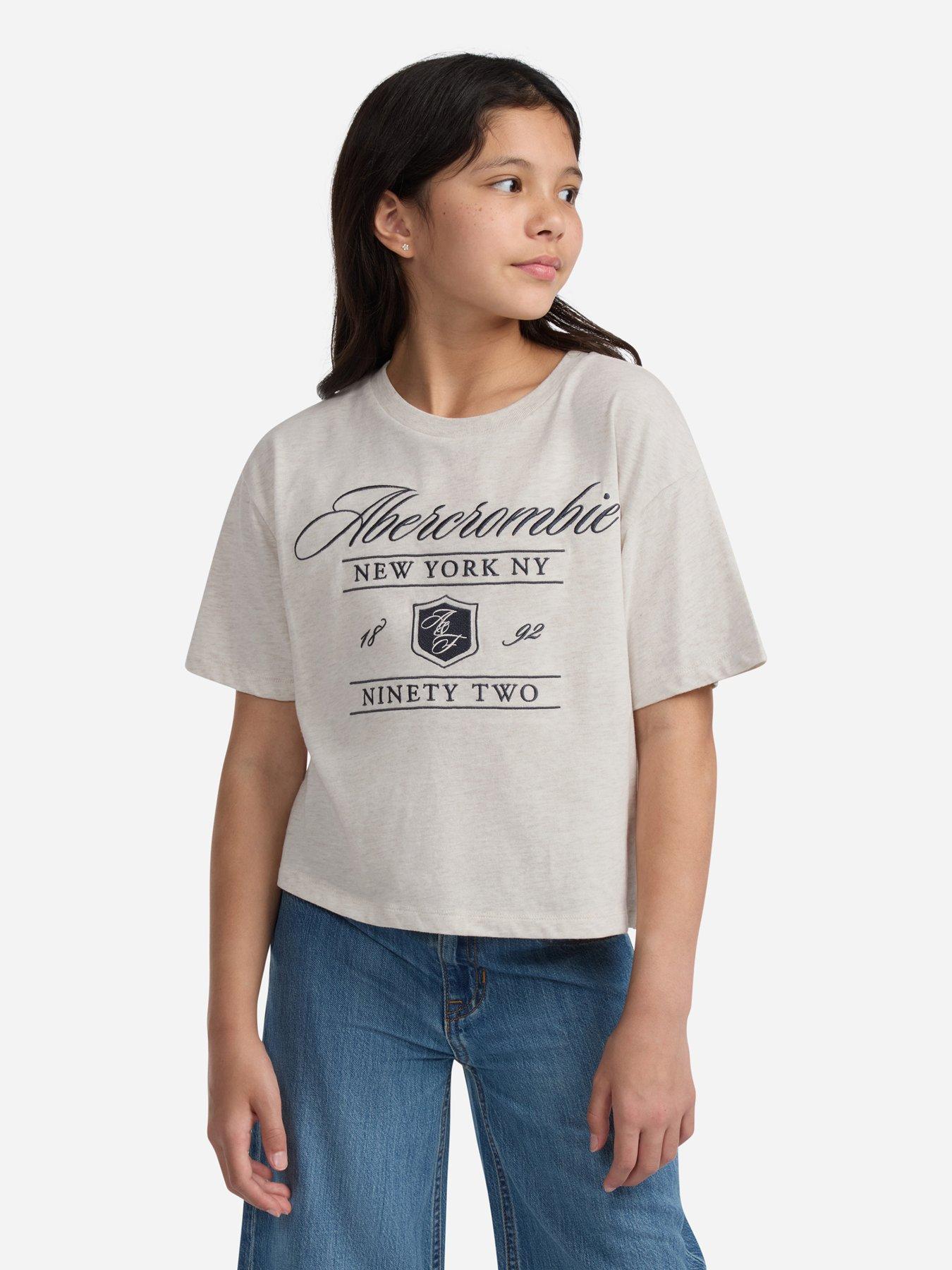 Abercrombie & Fitch Girls Anf Crest Boxy Short Sleeve T-shirt - Beige