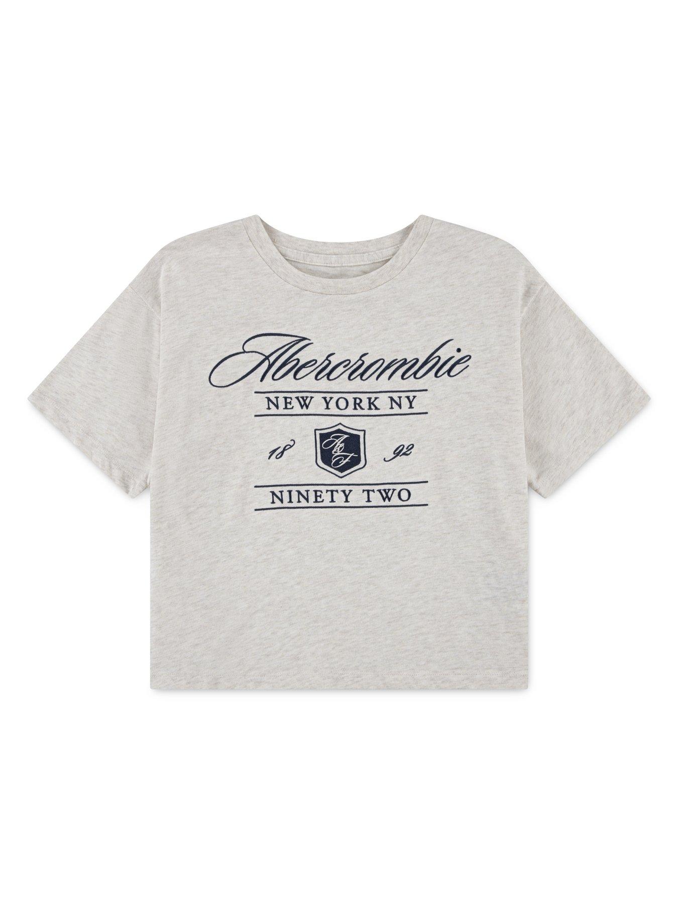 Image 4 of 6 of Abercrombie & Fitch Girls Anf Crest Boxy Short Sleeve T-shirt - Beige
