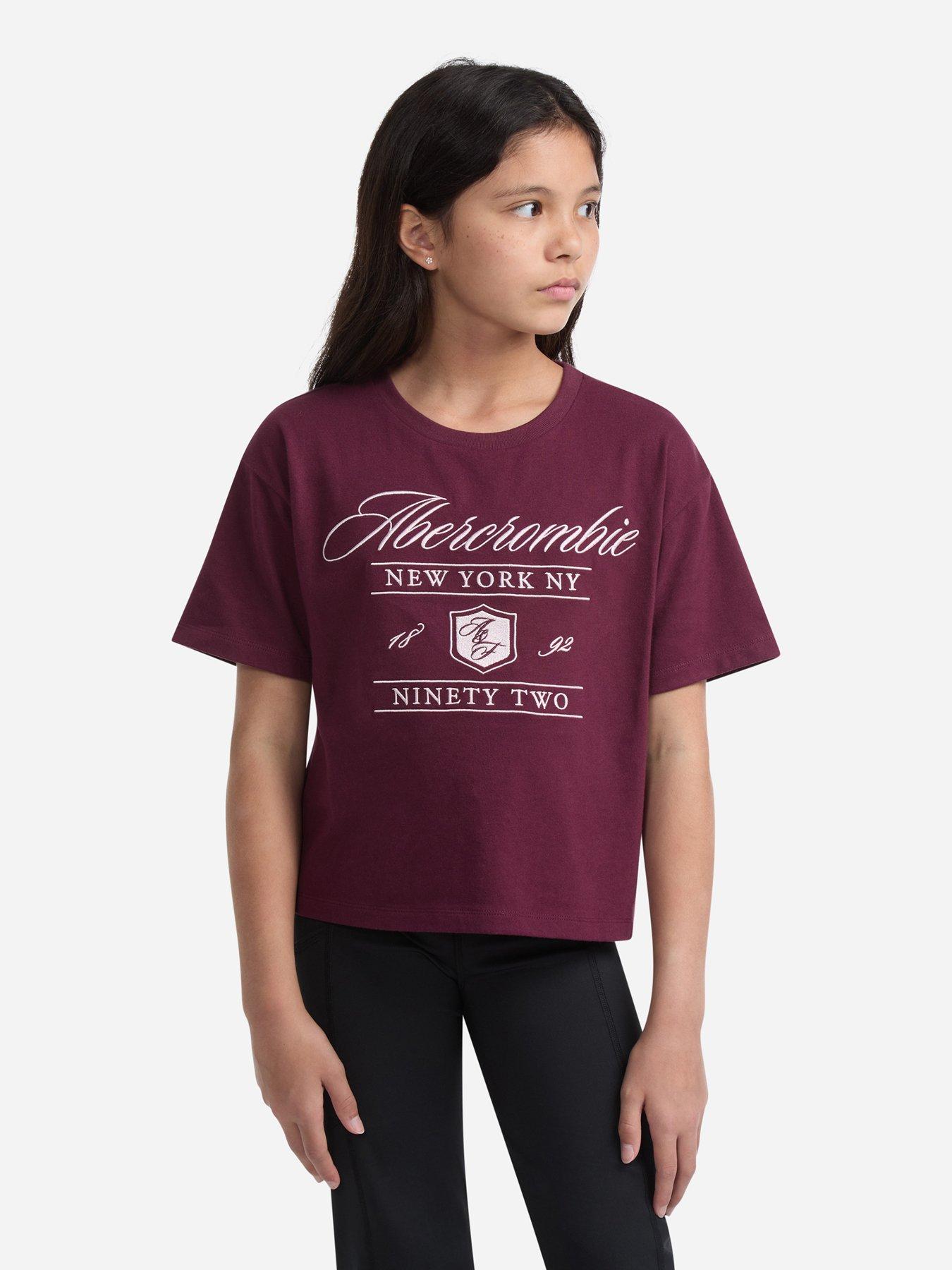 Image 3 of 6 of Abercrombie & Fitch Girls Anf Crest Boxy Short Sleeve T-shirt - Red