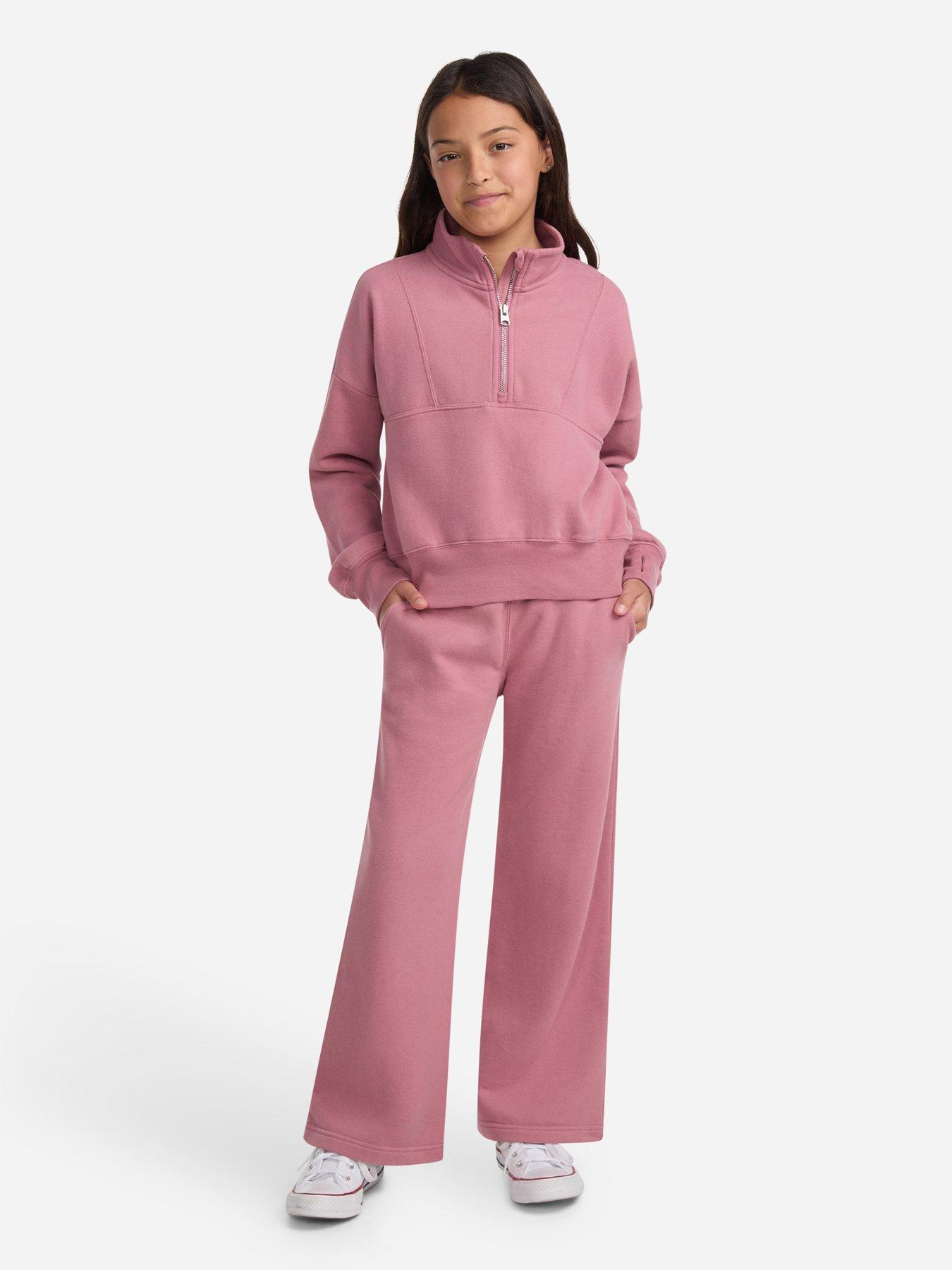 undefined Girls Essential 1/2 Zip Pullover Sweatshirt - Pink