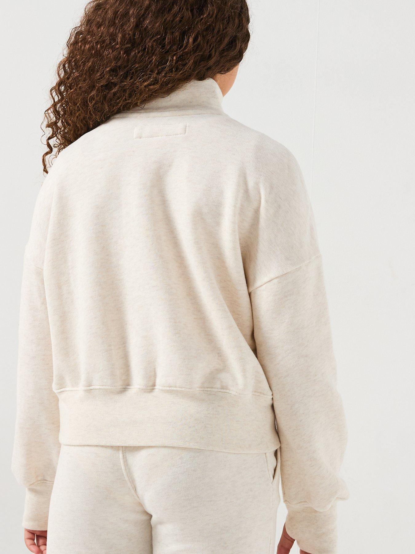 Image 2 of 5 of Abercrombie & Fitch Girls Essential 1/4 Zip Pullover Sweatshirt - Oatmeal