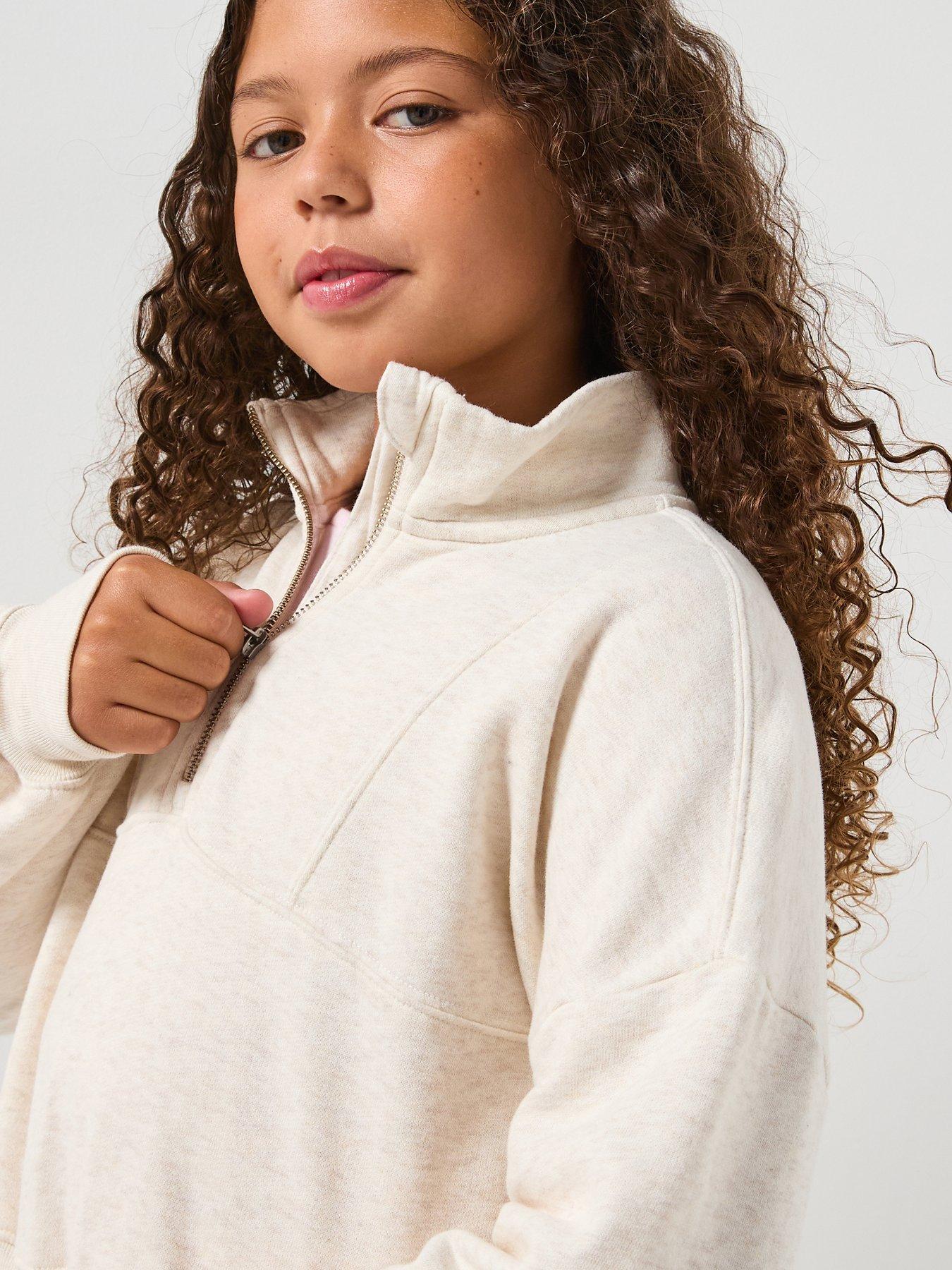 Image 4 of 5 of Abercrombie & Fitch Girls Essential 1/4 Zip Pullover Sweatshirt - Oatmeal