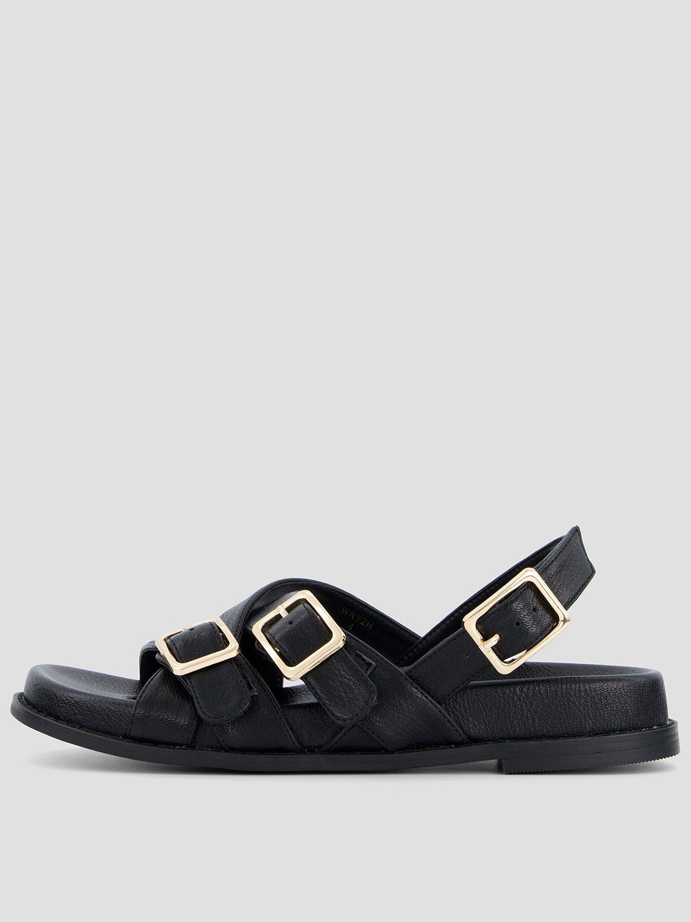 The Very Collection Double Buckle Footbed Sandal - Black
