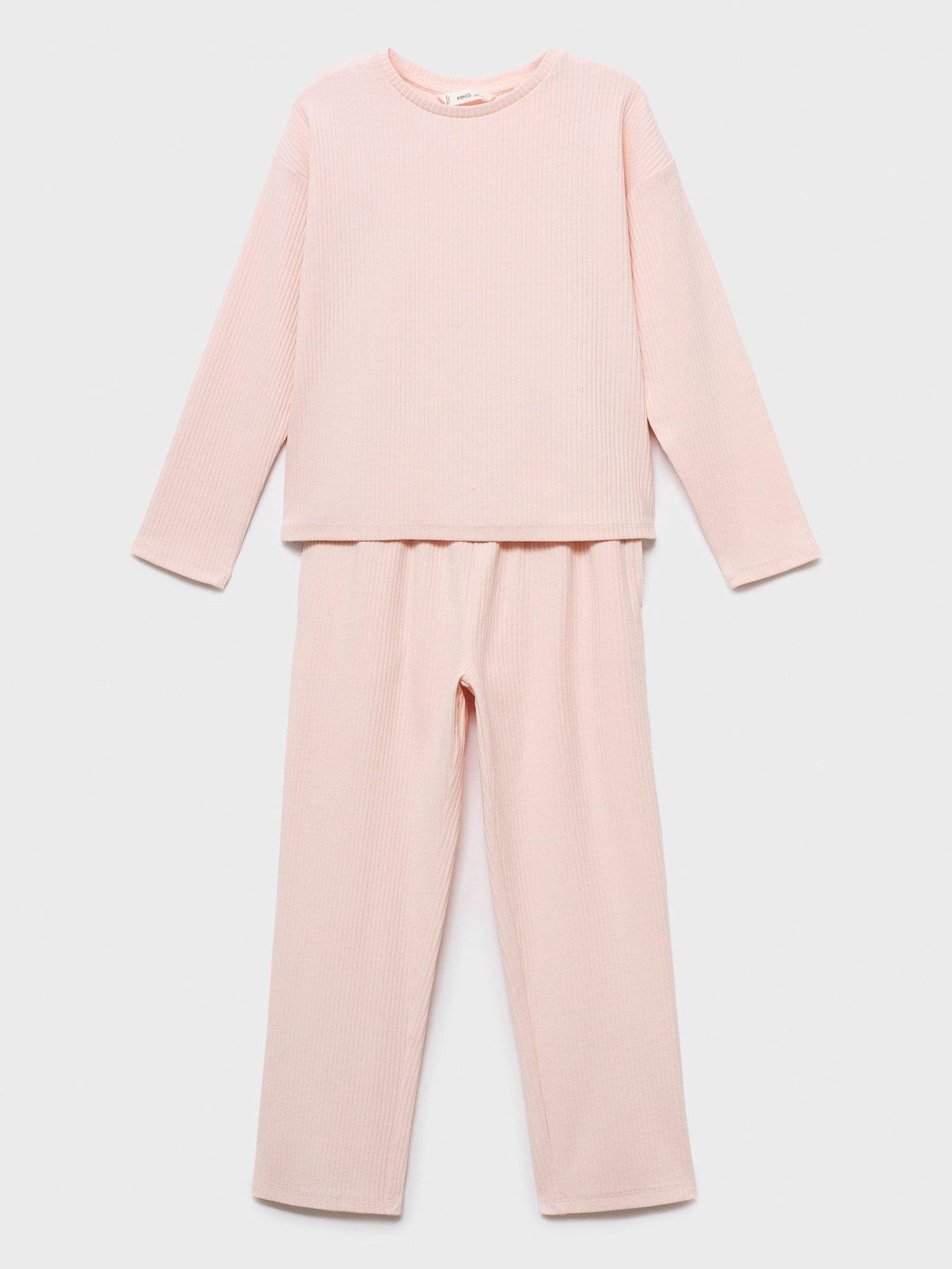 Image 1 of 4 of Mango Girls Long Sleeve Ribbed Pyjamas - Light Pink