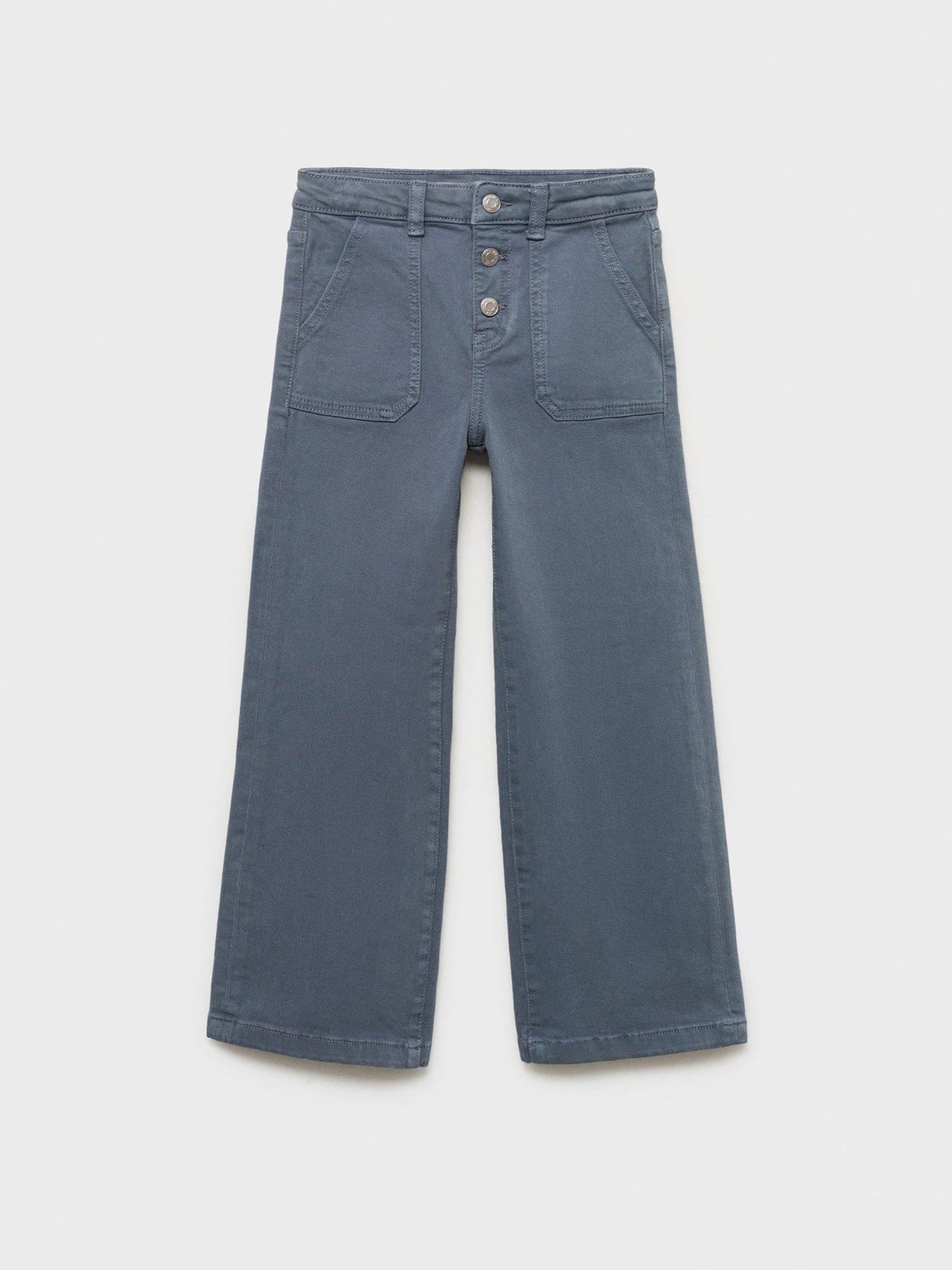 Image 1 of 5 of Mango Girls Wide Leg Coloured Jeans - Blue