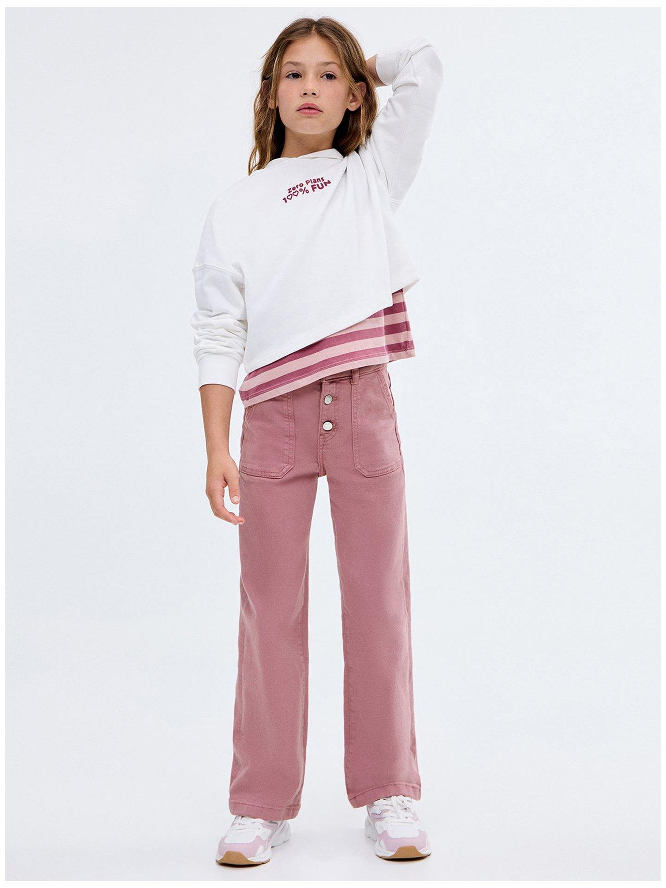 Image 1 of 5 of Mango Girls Wide Leg Coloured Jeans - Pink