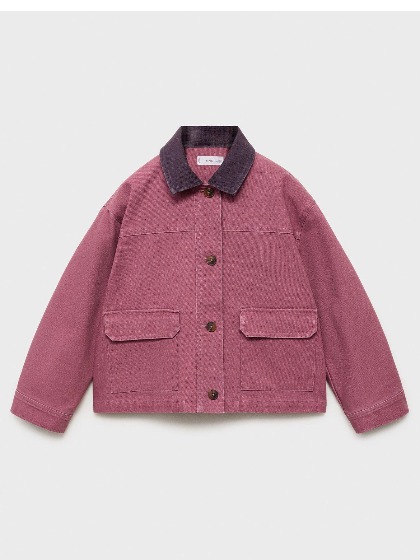 undefined Girls Contrast Collar Denim Jacket - Dark Pink