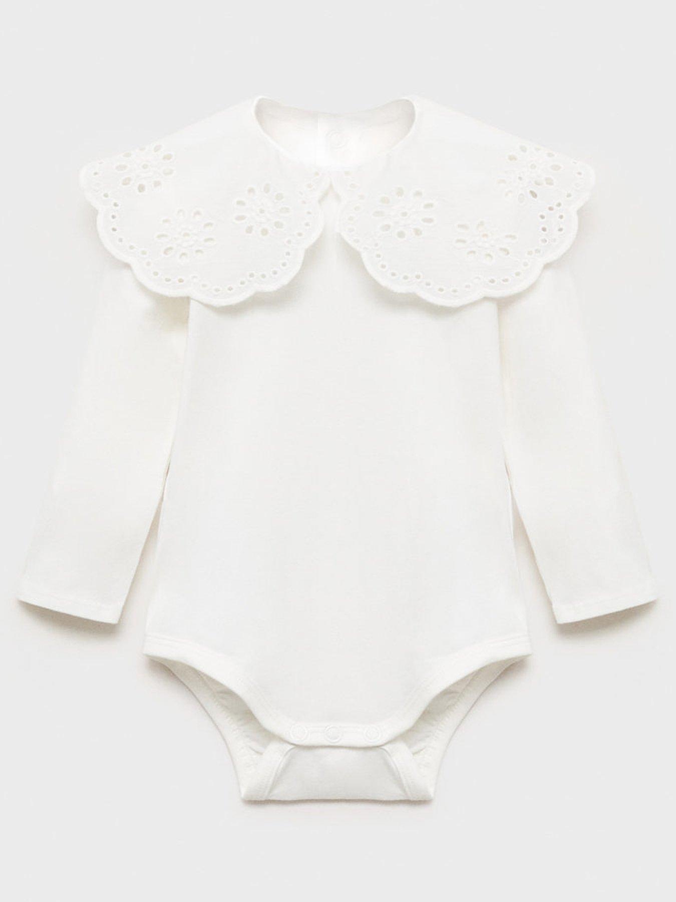 undefined Baby Girls Oversized Collar Bodysuit - Light Cream
