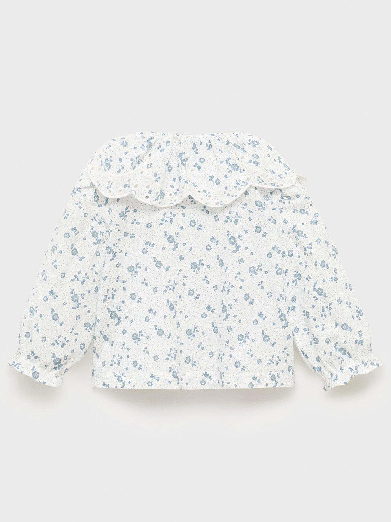 Image 2 of 4 of Mango Baby Girls Floral Long Sleeve Blouse - Light Cream