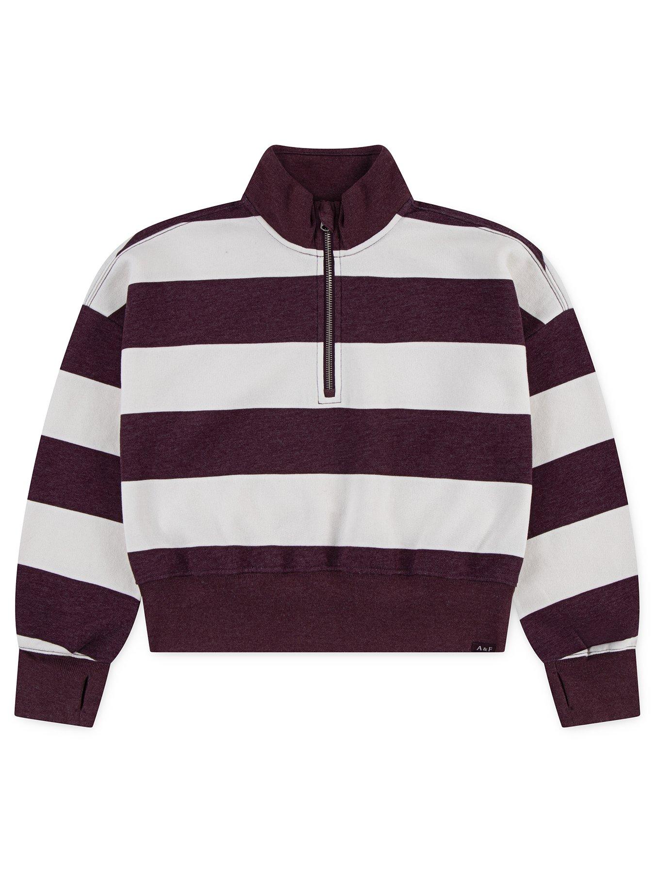 undefined Girls Quarter Zip Preppy Stripe Sweatshirt - Red