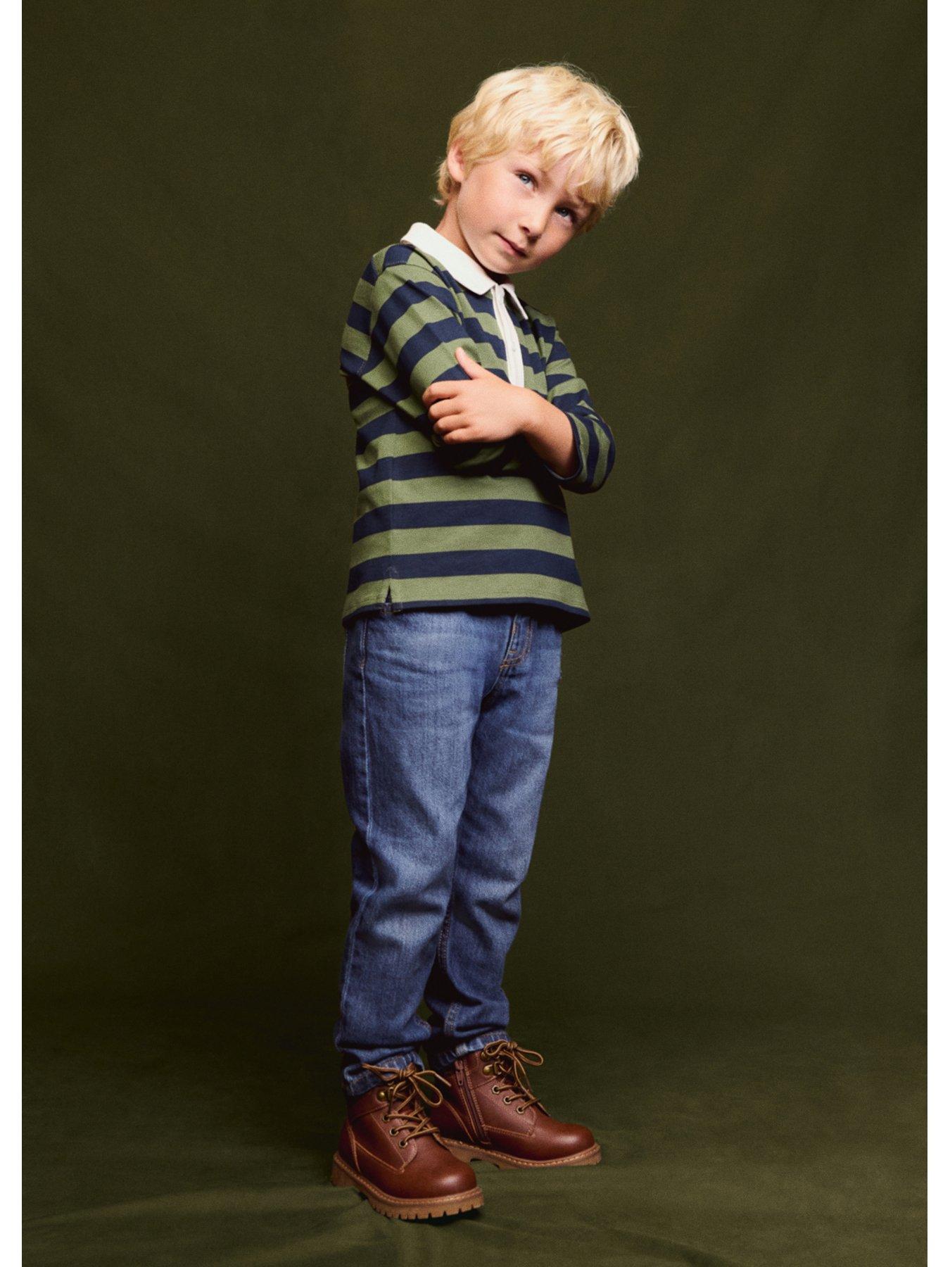 Image 4 of 6 of Mango Younger Boys Striped Long Sleeve Rugby Polo - Green