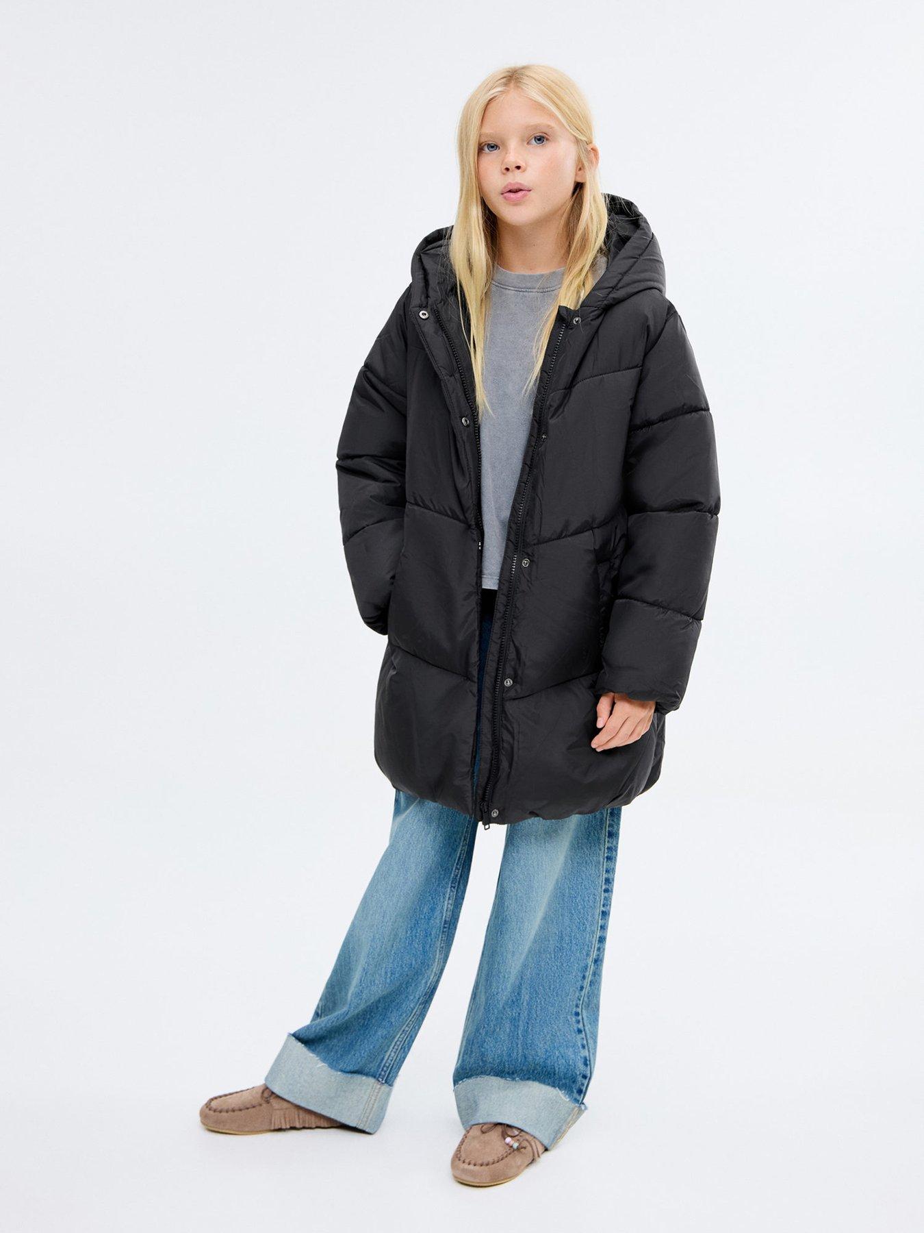 Mango Girls Padded Longline Coat - Black