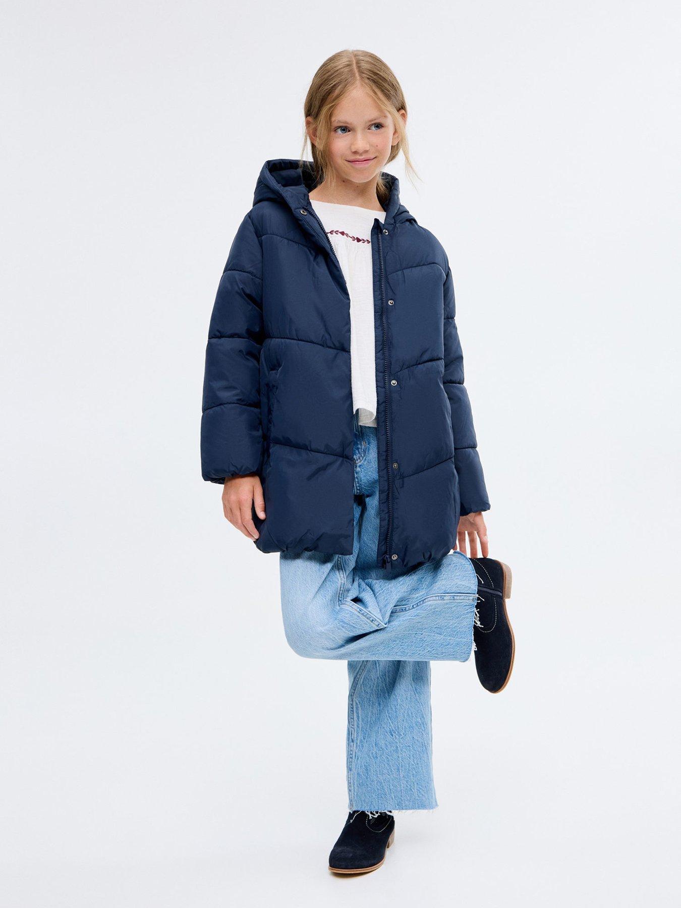 Mango Girls Padded Longline Coat - Navy