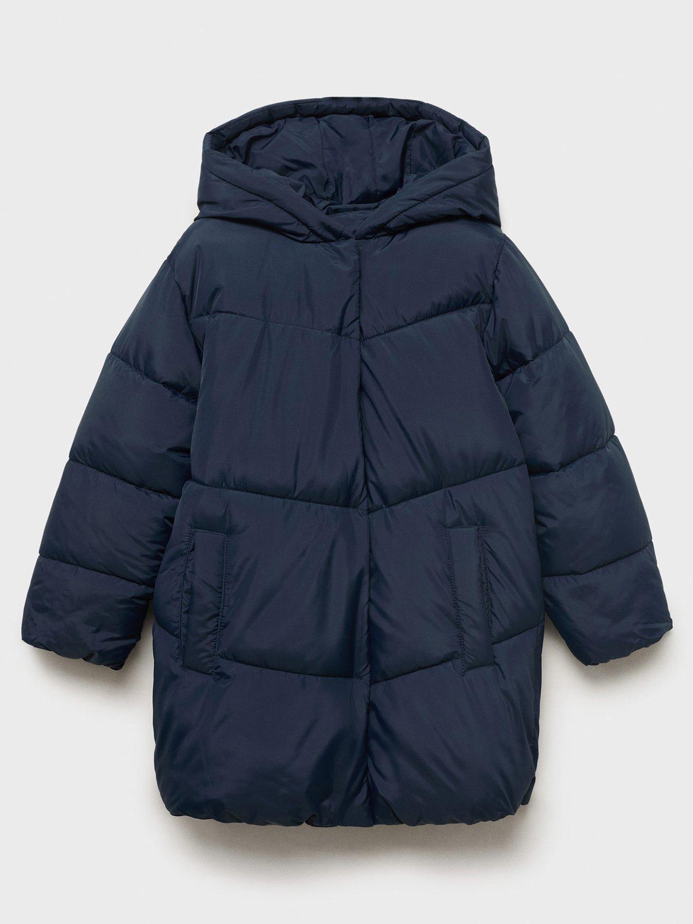 front image of mango-girls-padded-longline-coat-navy