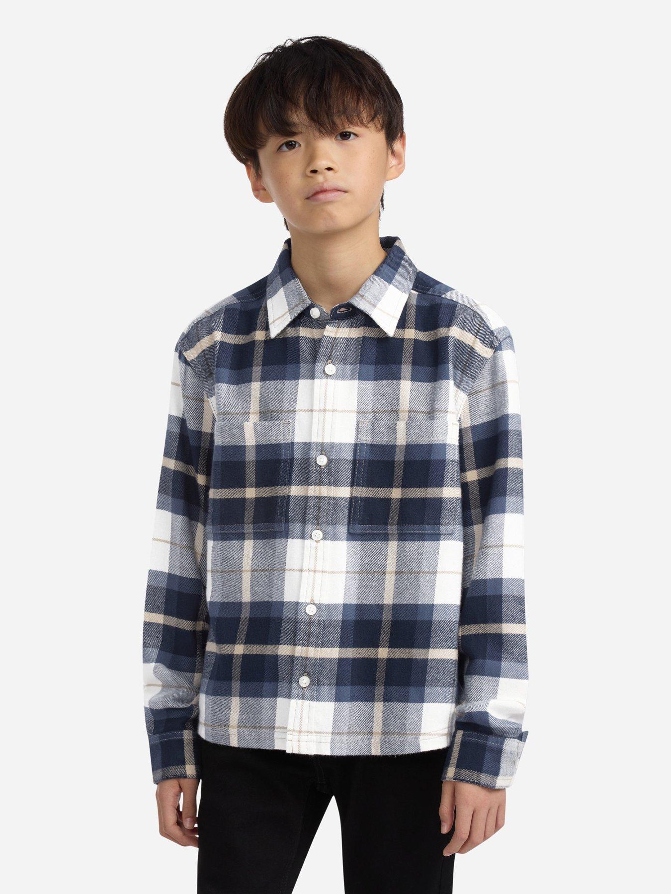 undefined Boys Traditional Flannel Checked Long Sleeve Shirt - Blue