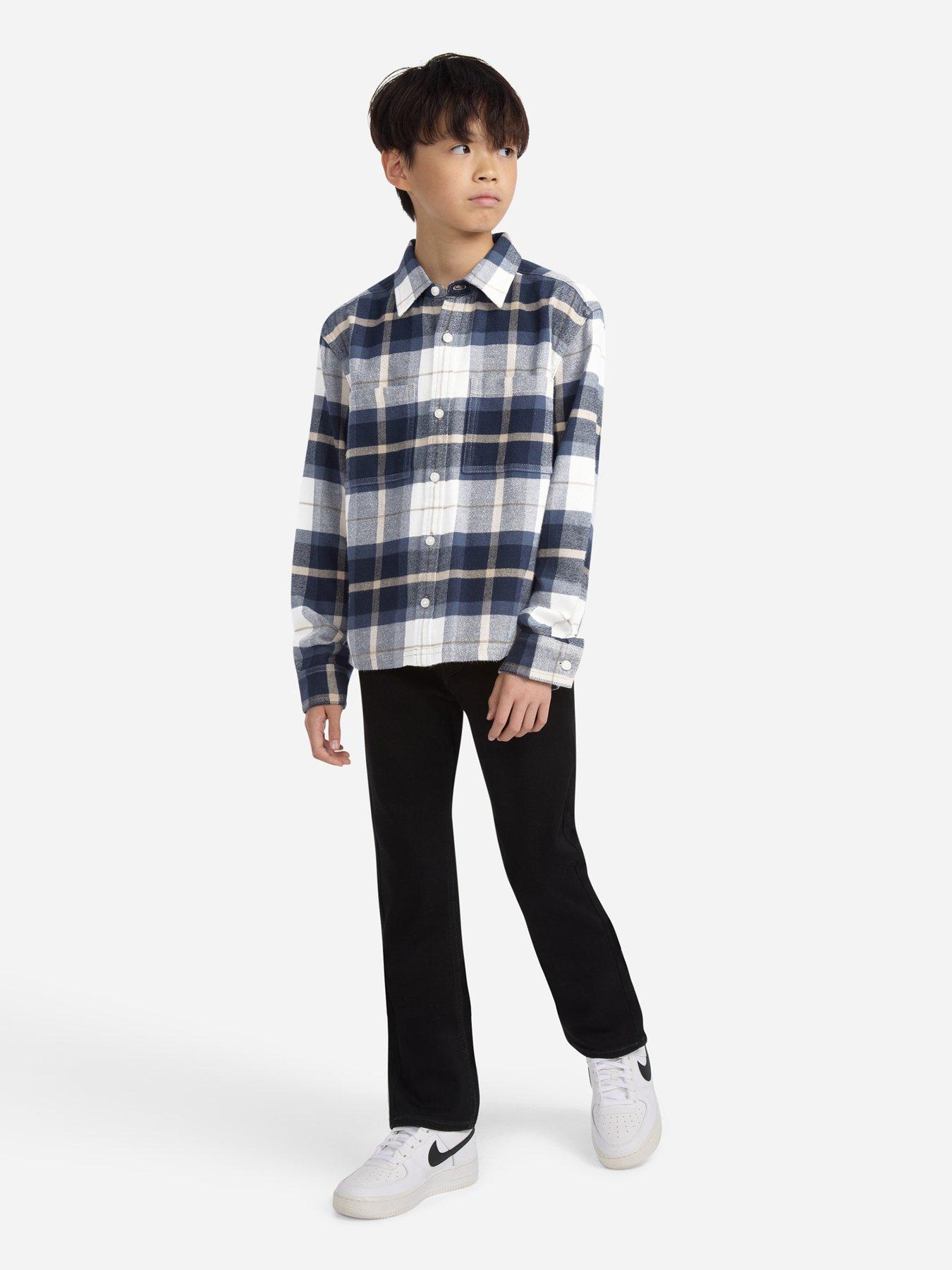 Image 3 of 6 of Abercrombie & Fitch Boys Traditional Flannel Checked Long Sleeve Shirt - Blue