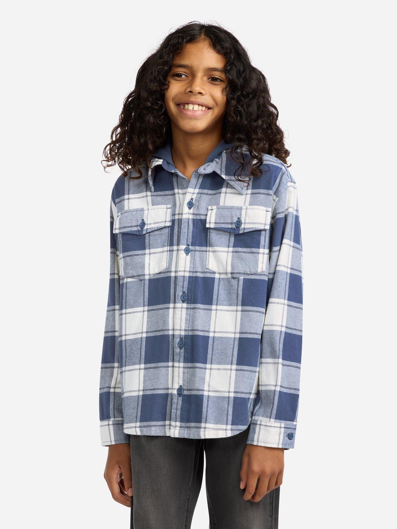 Abercrombie & Fitch Boys Hooded Flannel Checked Long Sleeve Shirt - Blue