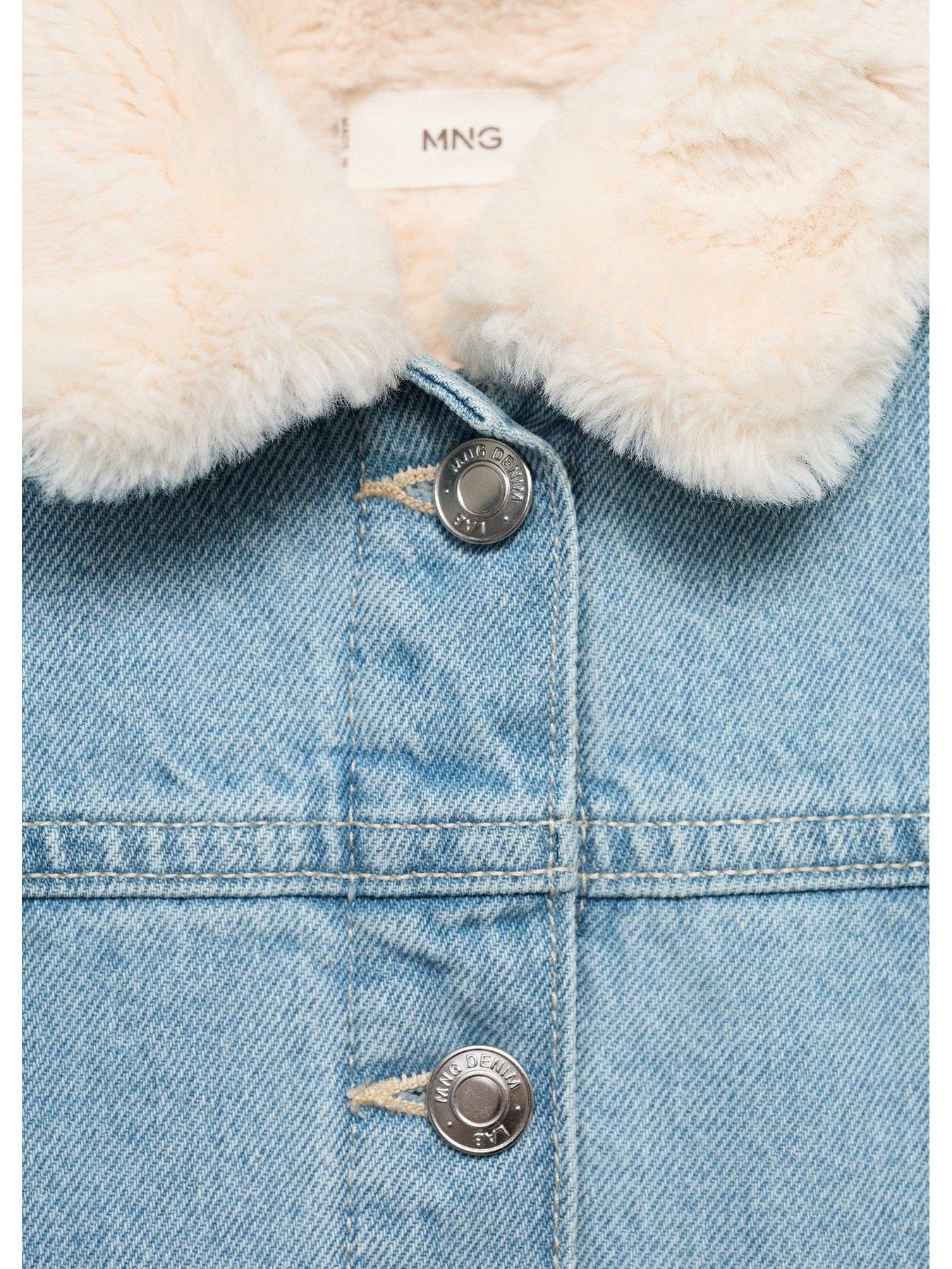 Image 4 of 4 of Mango Girls Faux Fur Collar Denim Jacket - Blue