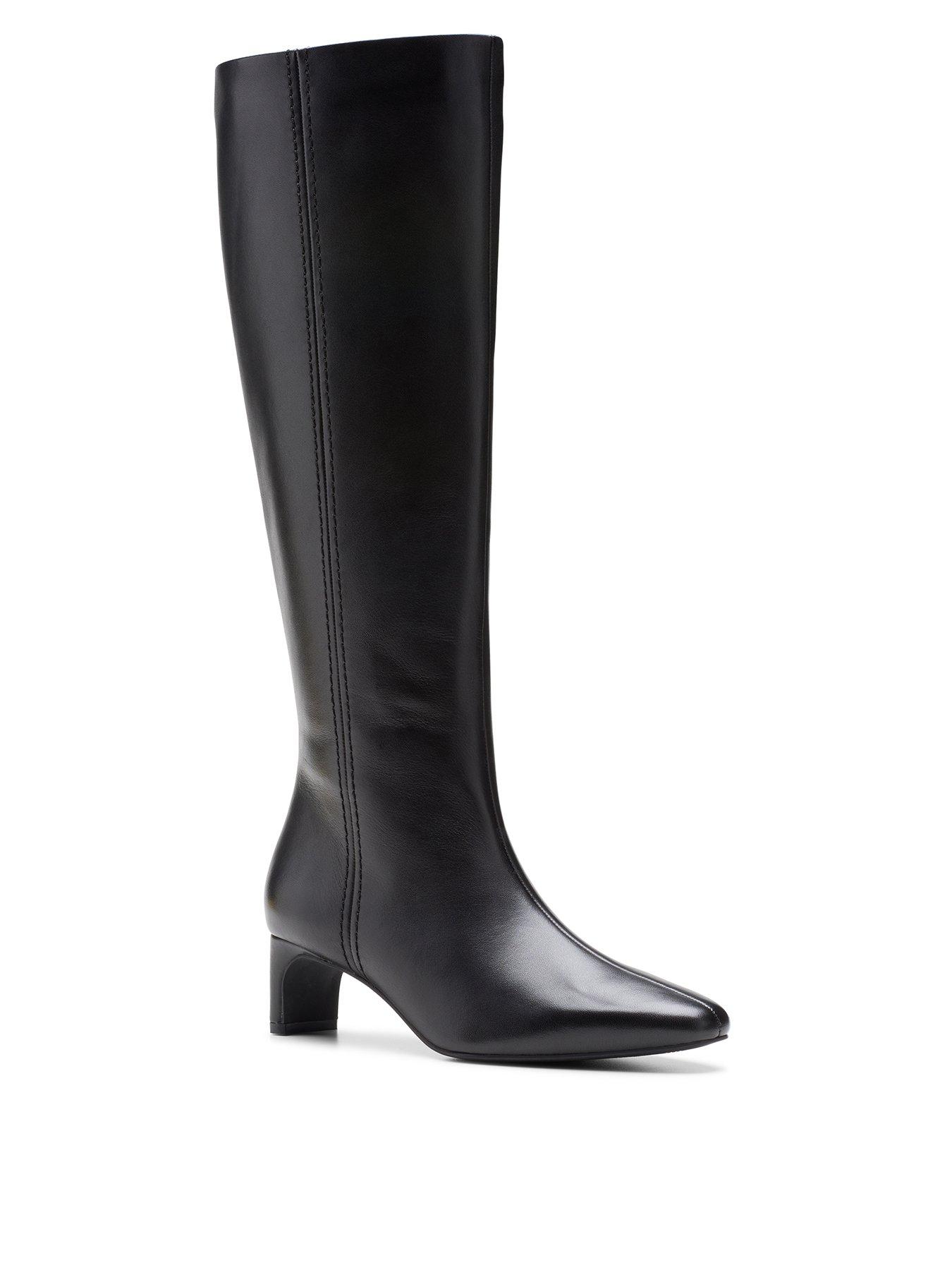  image of clarks-edina-tall-leather-knee-boots-black