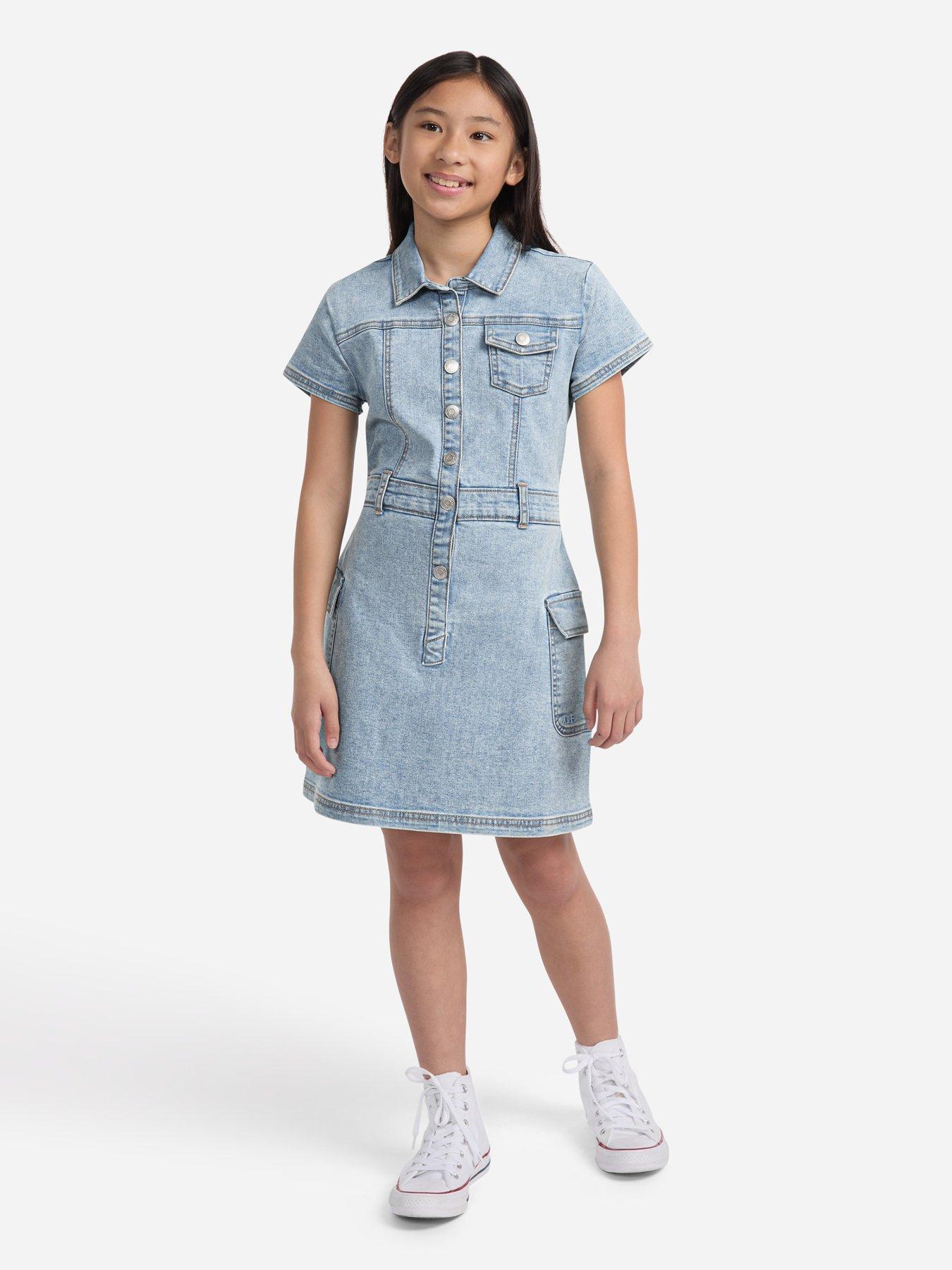 undefined Girls Utility Shirt Dress - Blue