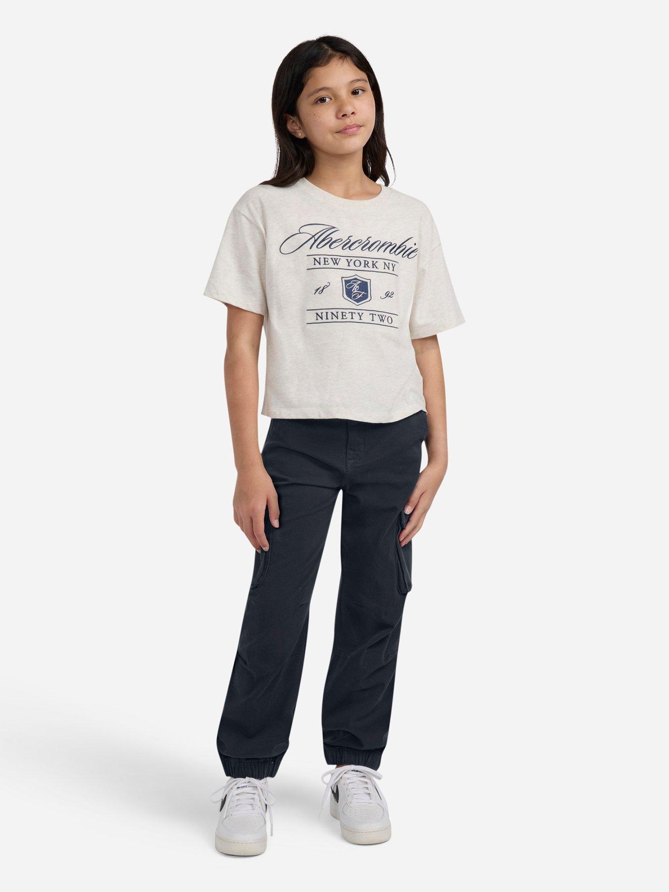 front image of abercrombie-fitch-girls-elevated-cargo-jogger-black