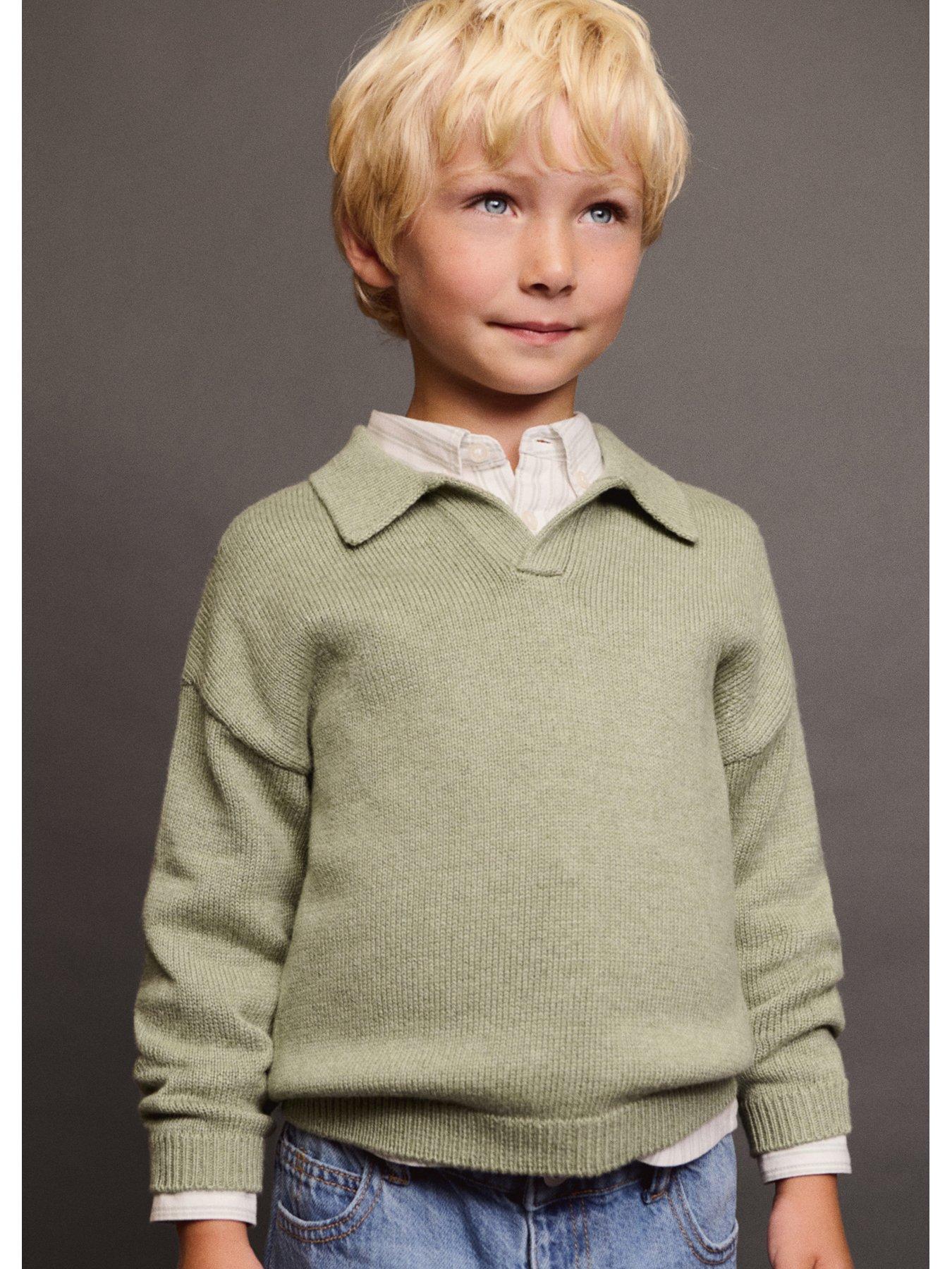 undefined Younger Boys Knitted Collar Jumper - Light Green