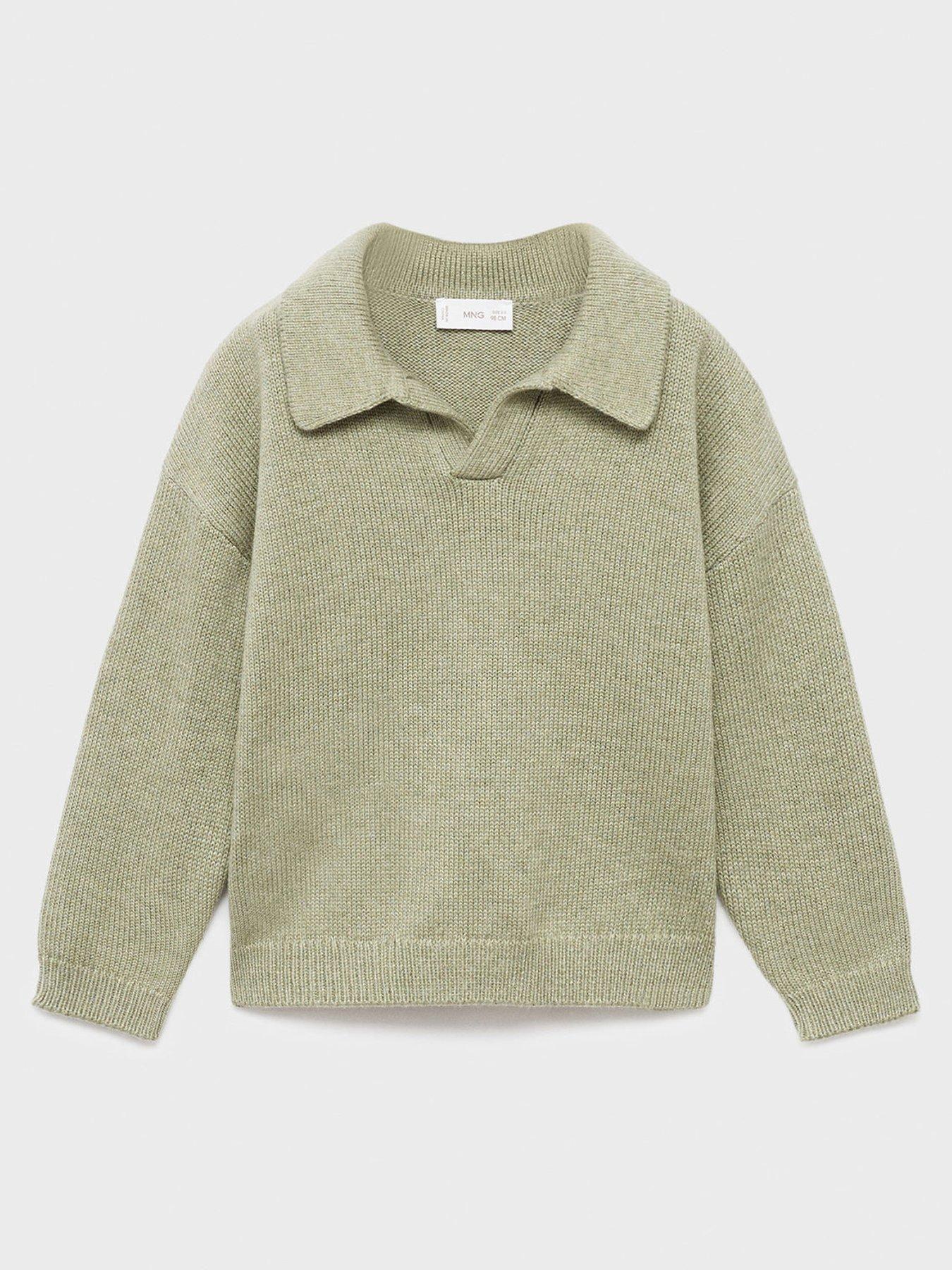 Image 2 of 4 of Mango Younger Boys Knitted Collar Jumper - Light Green