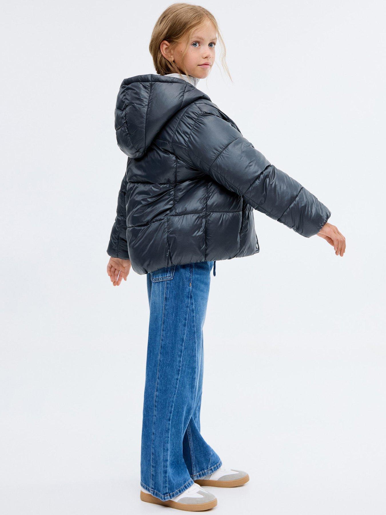 Image 1 of 5 of Mango Girls Shine Padded Coat - Navy