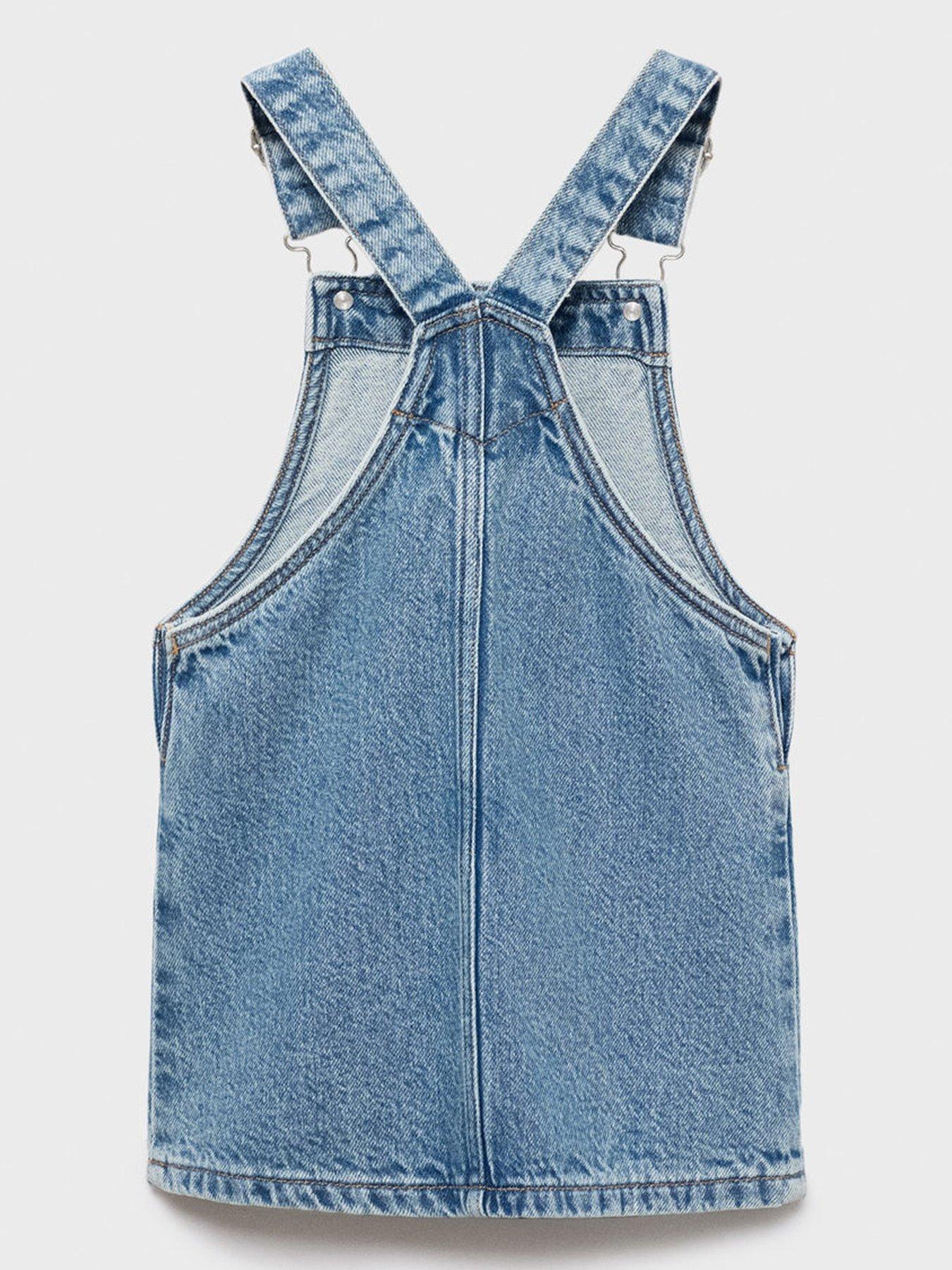 Image 2 of 4 of Mango Younger Girls Star Denim Pinny - Blue