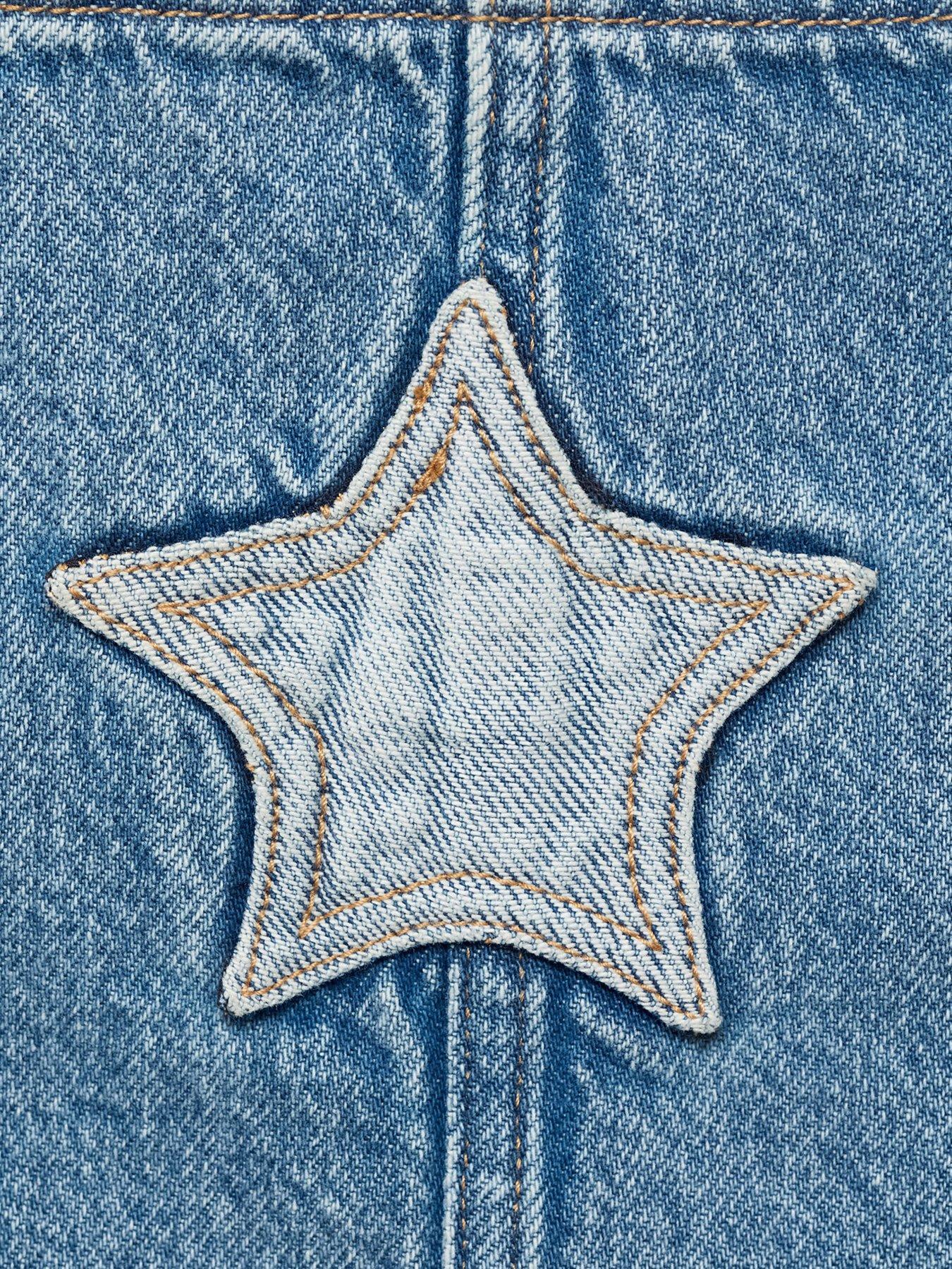 Image 3 of 4 of Mango Younger Girls Star Denim Pinny - Blue