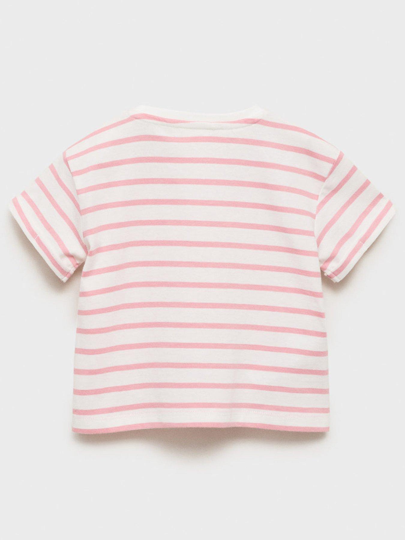 Image 2 of 4 of Mango Younger Girls Stripe Short Sleeve T-Shirt - Pink