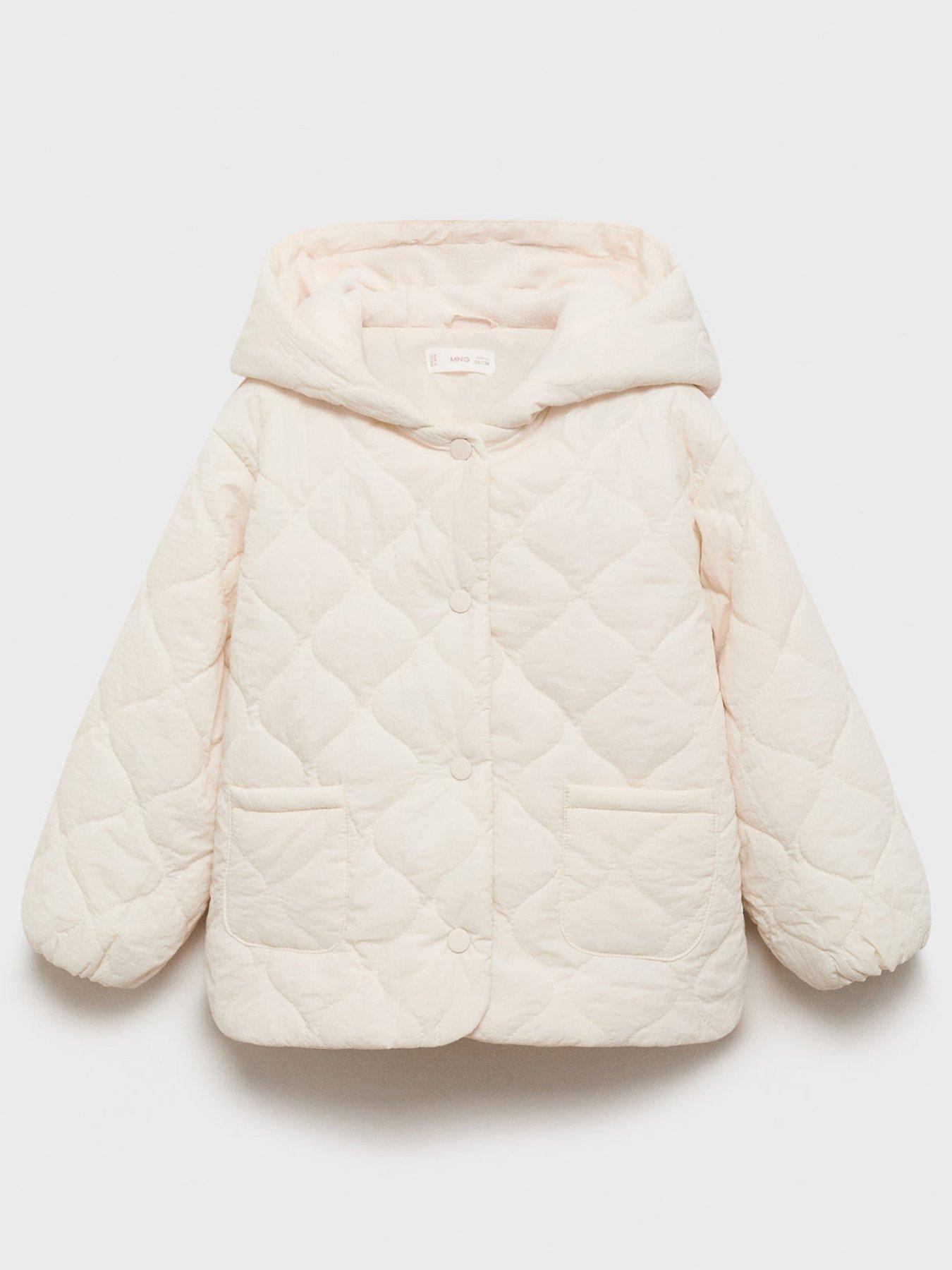 Image 1 of 4 of Mango Younger Girls Quilted Hooded Coat - Cream