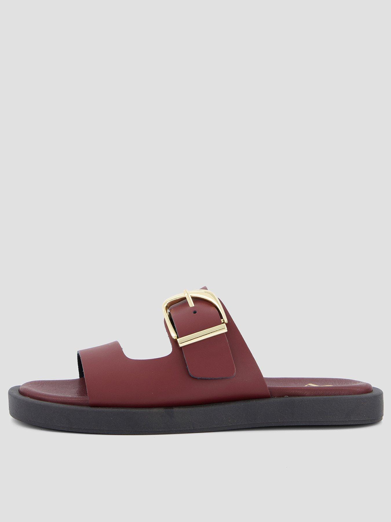The Very Collection Real Leather Wide Fit Comfort Sandal - Burgundy
